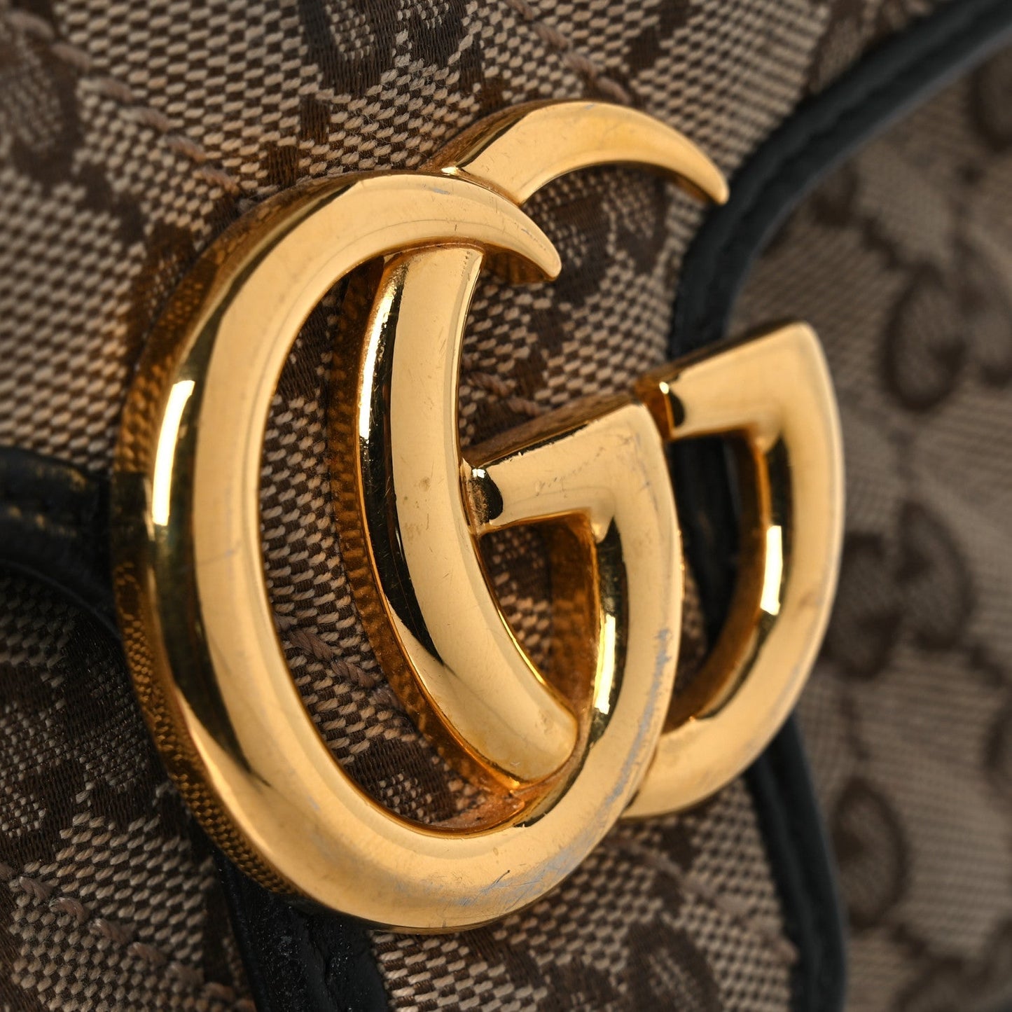 Monogram Azalea Calfskin Matelasse Diagonal Mini GG Marmont Top Handle Shoulder Bag Beige Ebony Black