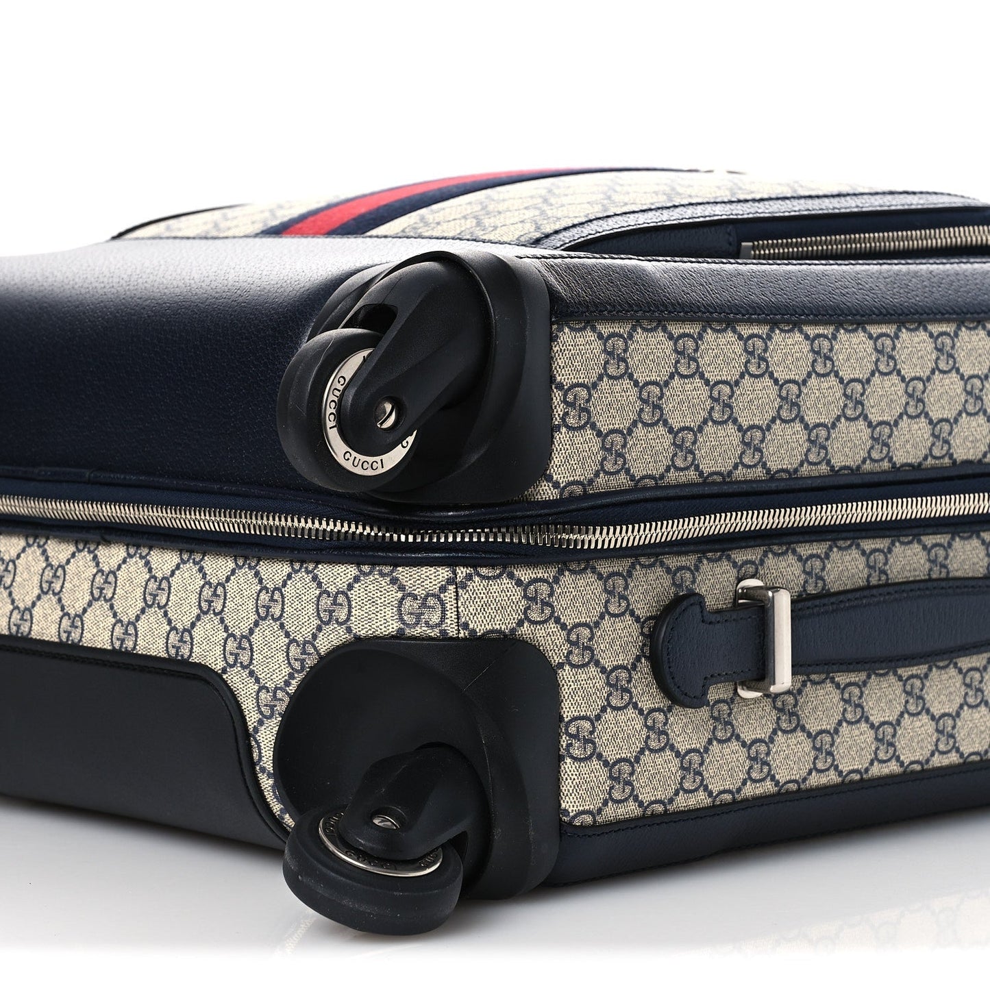 GG Supreme Monogram Textured Dollar Calfskin Web Small Savoy Cabin Trolley Beige Blue