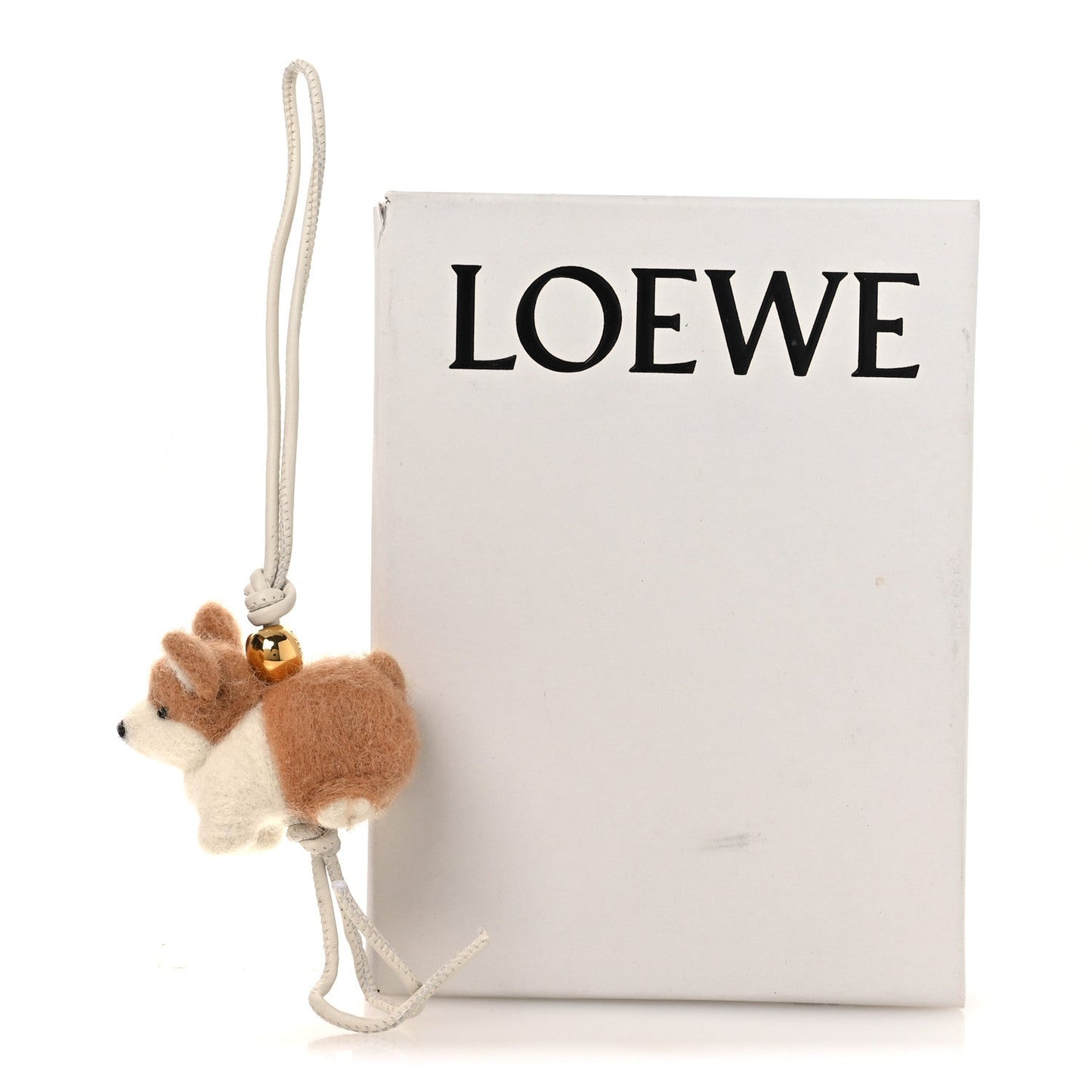 Calfskin Felt Corgi Bag Charm Soft Soft White Orange