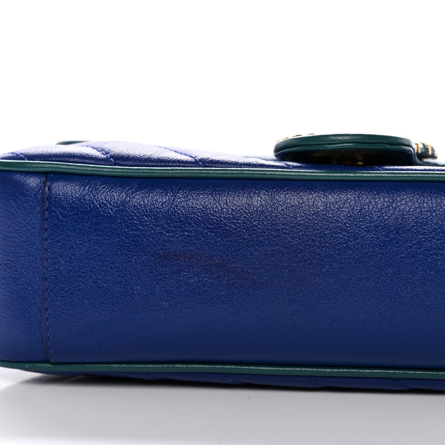Azalea Calfskin Enamel Matelasse Diagonal Small Torchon GG Marmont Shoulder Bag Imperial Blue Pavone