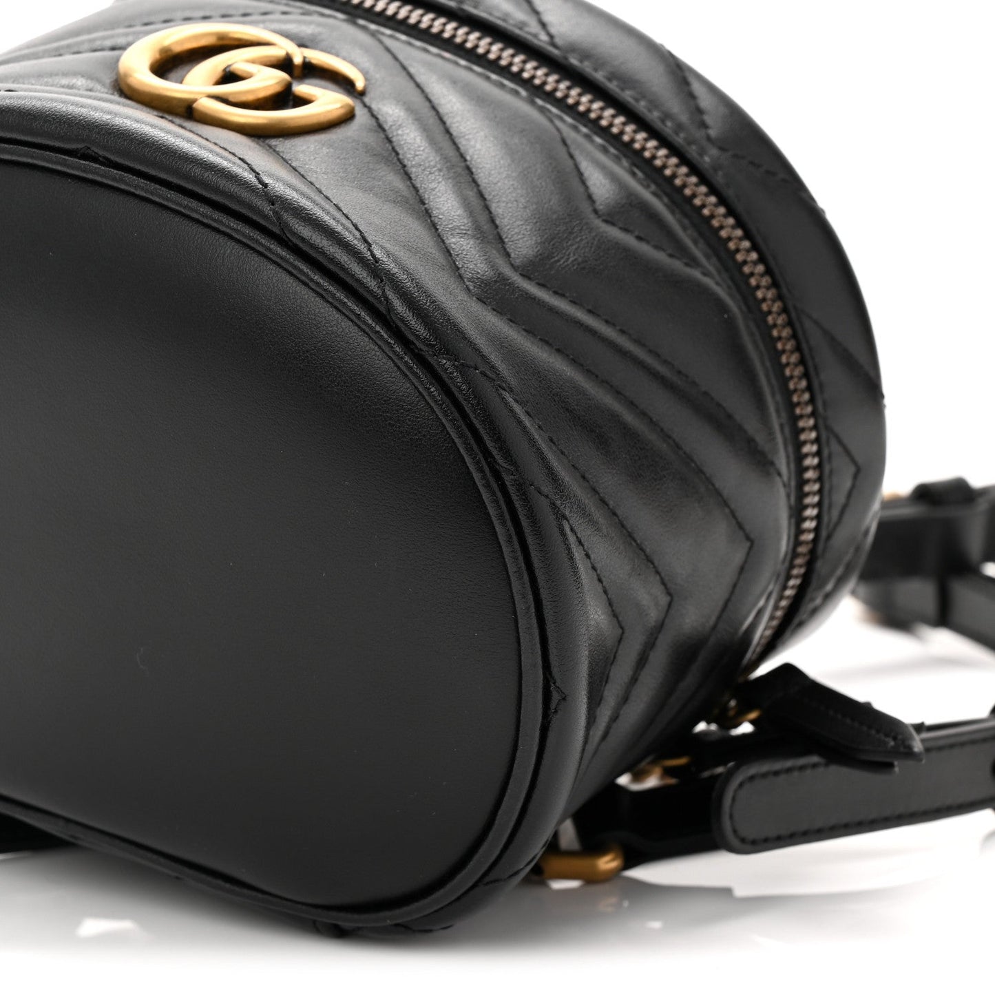 Calfskin Matelasse Chevron Mini GG Marmont Top Handle Bag Black