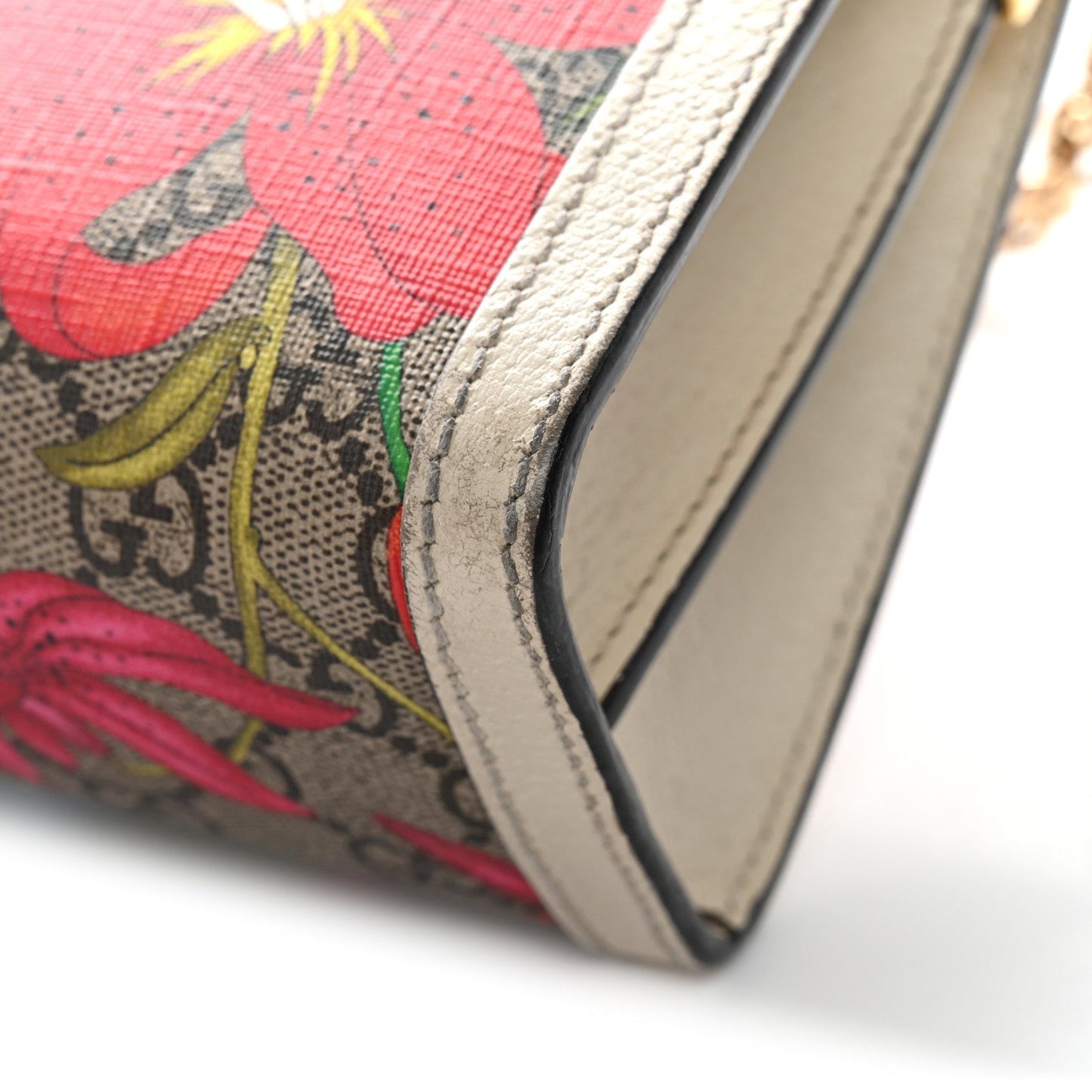GG Supreme Monogram Flora Web Small Ophidia Chain Shoulder Bag White