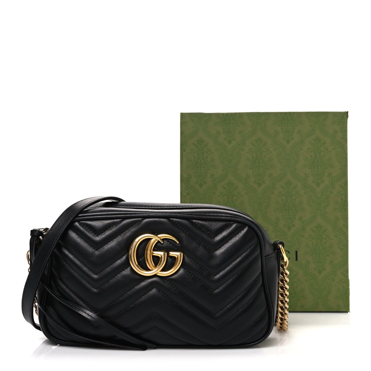 Calfskin Matelasse Small GG Marmont Chain Shoulder Bag Black