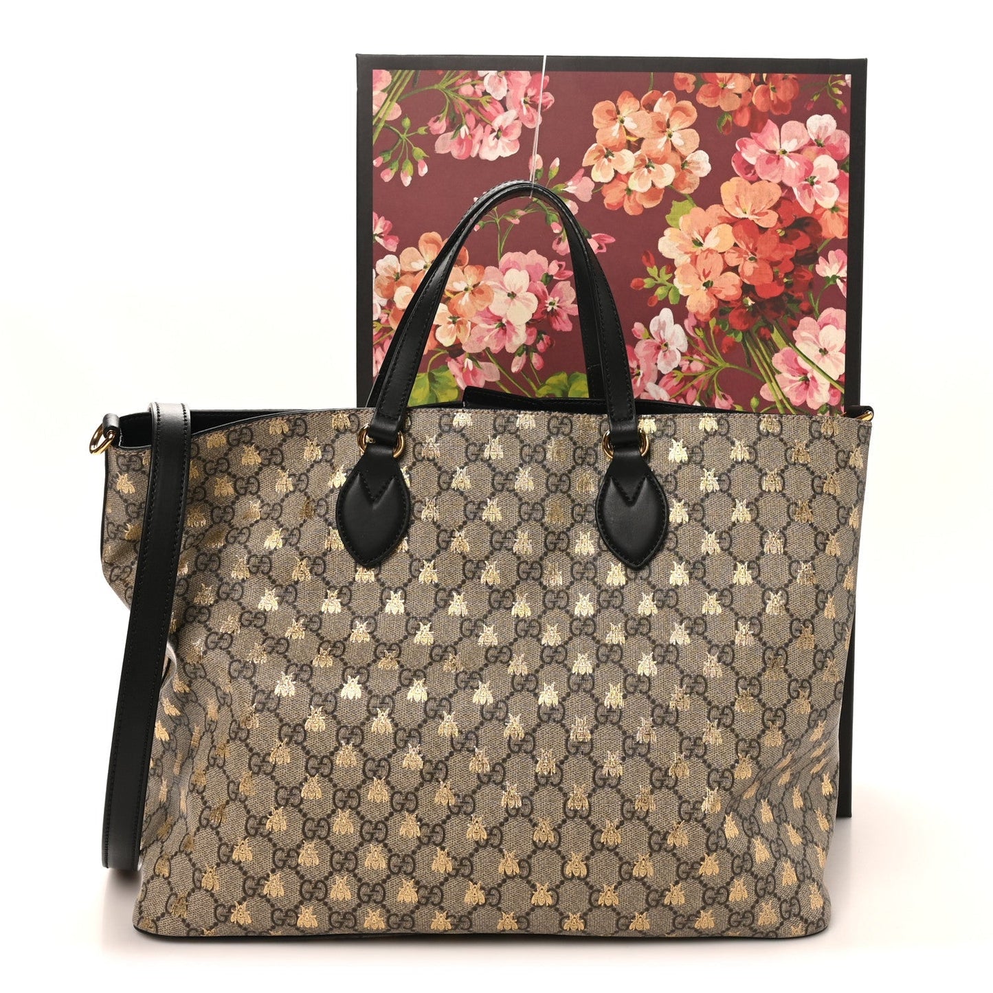 Soft GG Supreme Monogram Bees Medium Crossbody Tote Beige Oro Black
