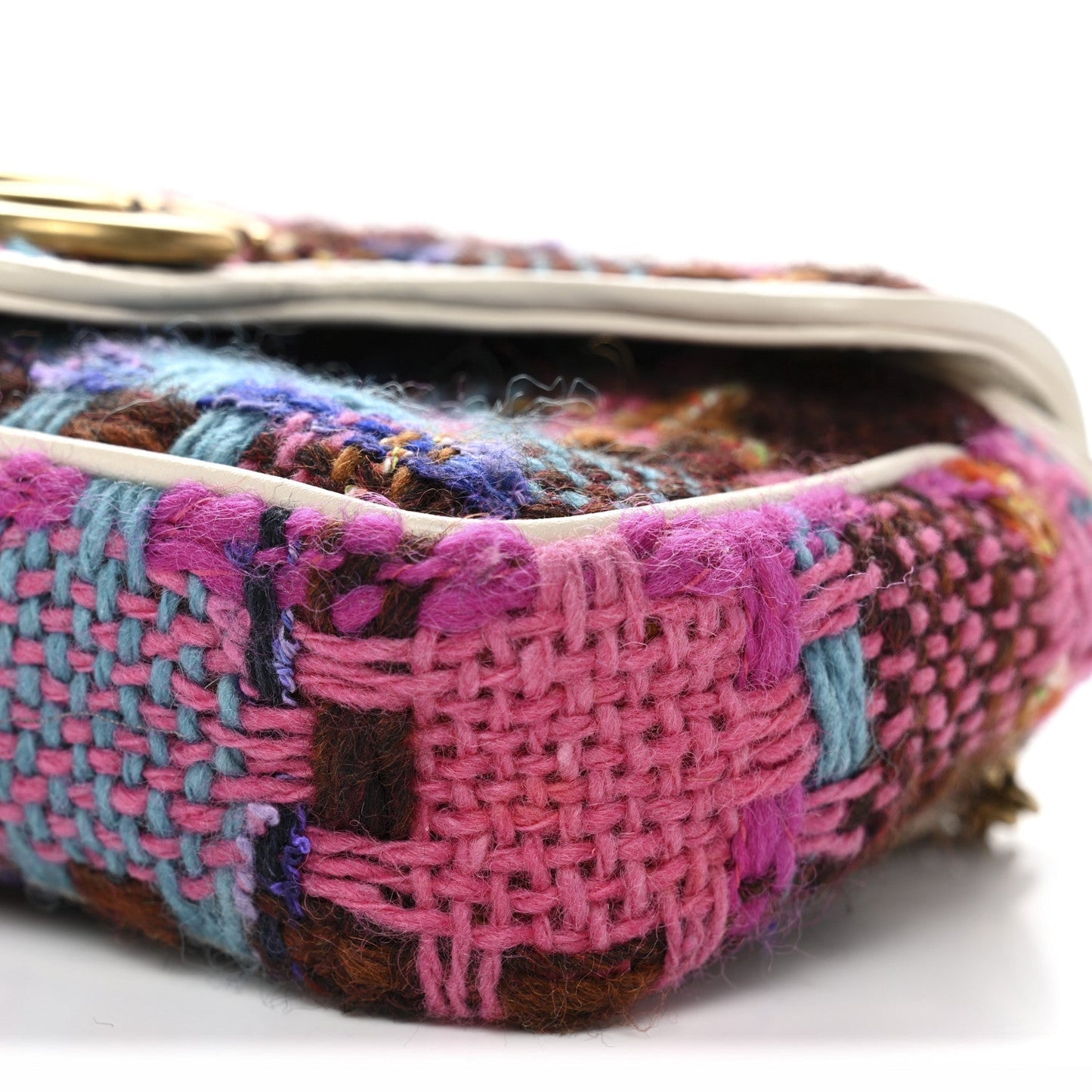 Tweed Calfskin Spicy Check Super Mini GG Marmont Shoulder Bag Pink Multicolor Mystic White