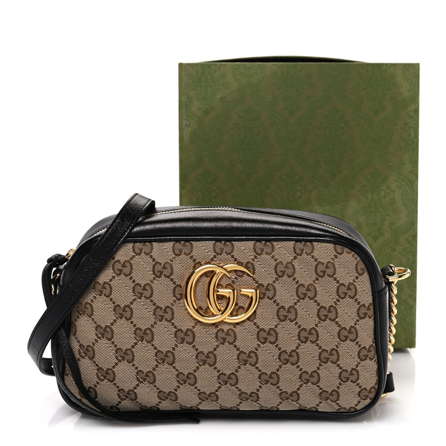 Monogram Matelasse Diagonal Small GG Marmont Chain Shoulder Bag Beige Black