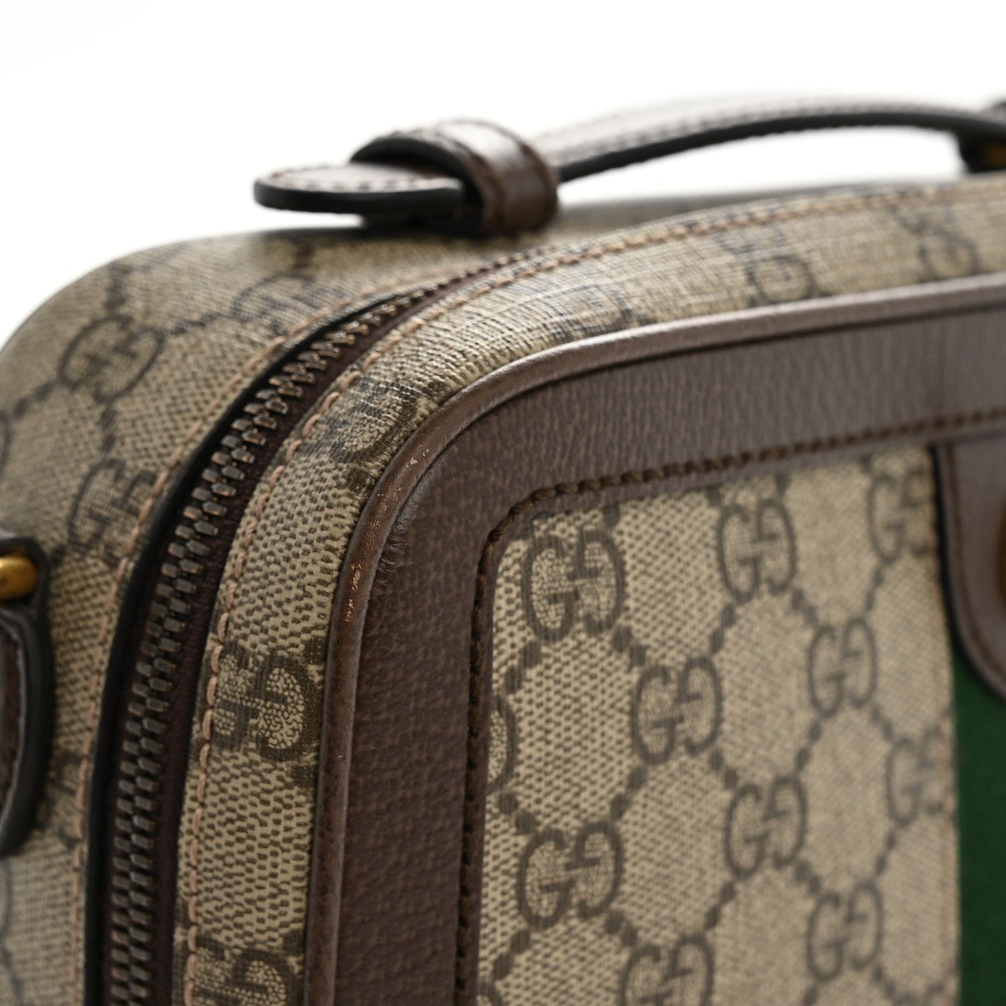 GG Supreme Monogram Web Small Ophidia Top Handle Shoulder Bag Brown