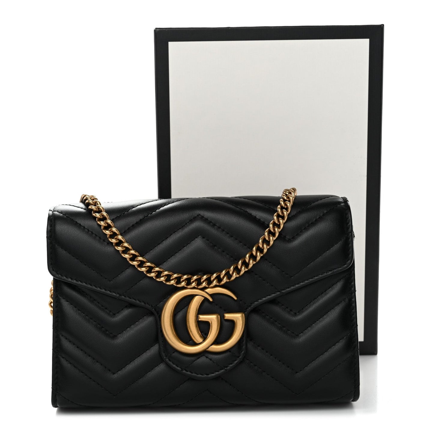 Calfskin Matelasse GG Marmont Chain Wallet Black