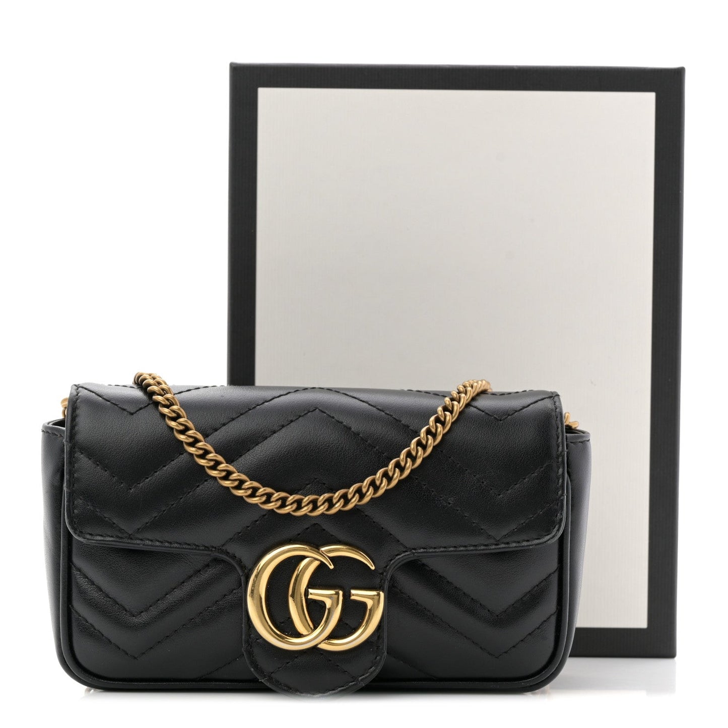 Calfskin Matelasse Super Mini GG Marmont Shoulder Bag Black