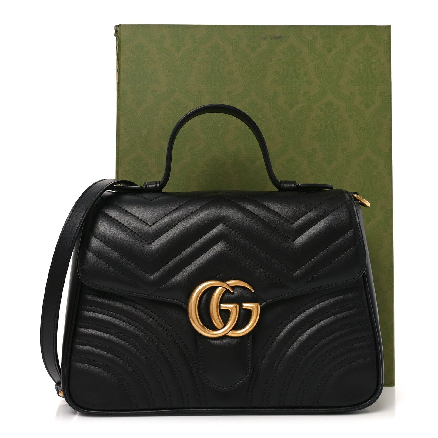 Calfskin Matelasse Small GG Marmont Top Handle Shoulder Bag Black