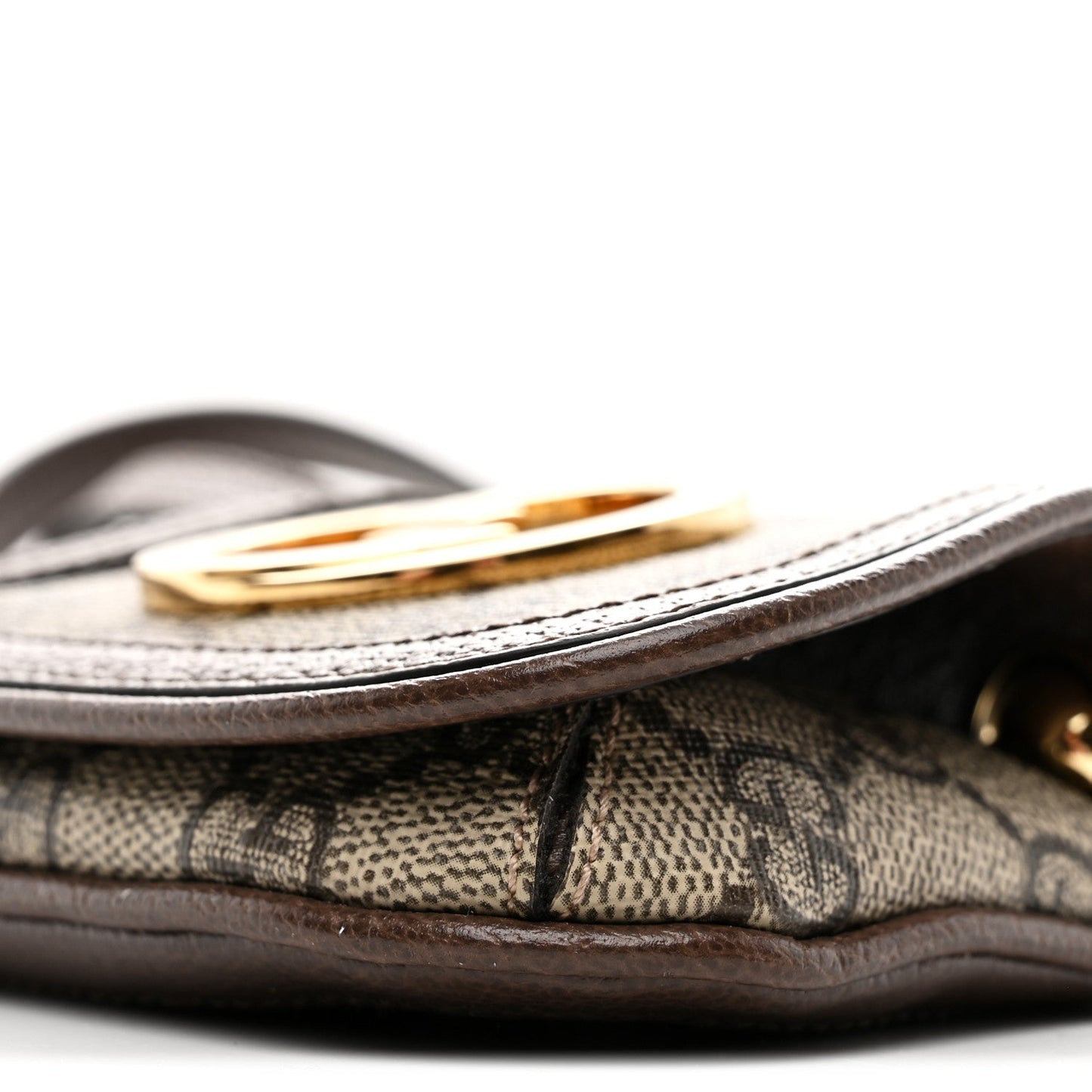 GG Supreme Monogram Textured Dollar Calfskin Blondie Card Case Wallet with Strap Beige Ebony New Acero
