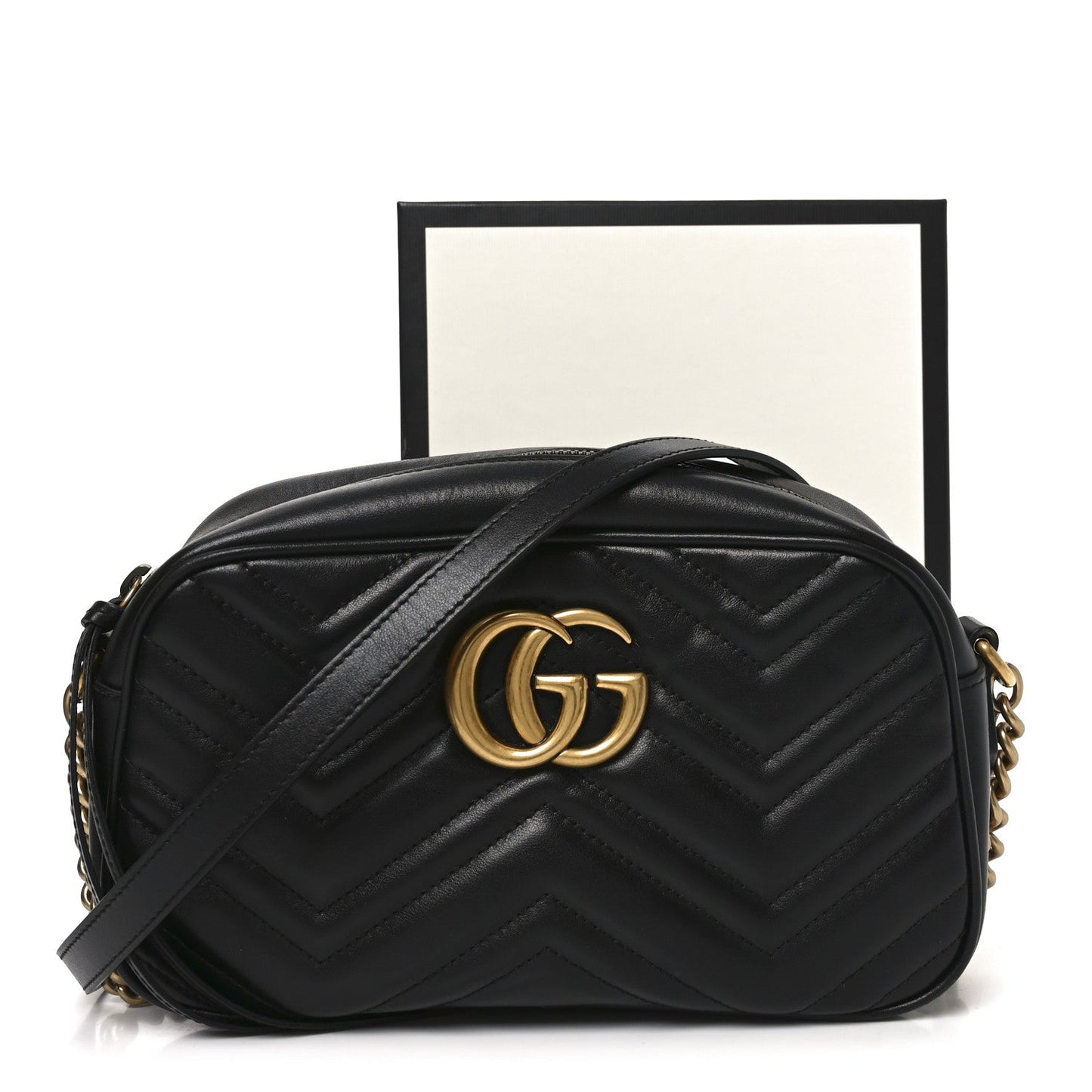 Calfskin Matelasse Small GG Marmont Chain Shoulder Bag Black