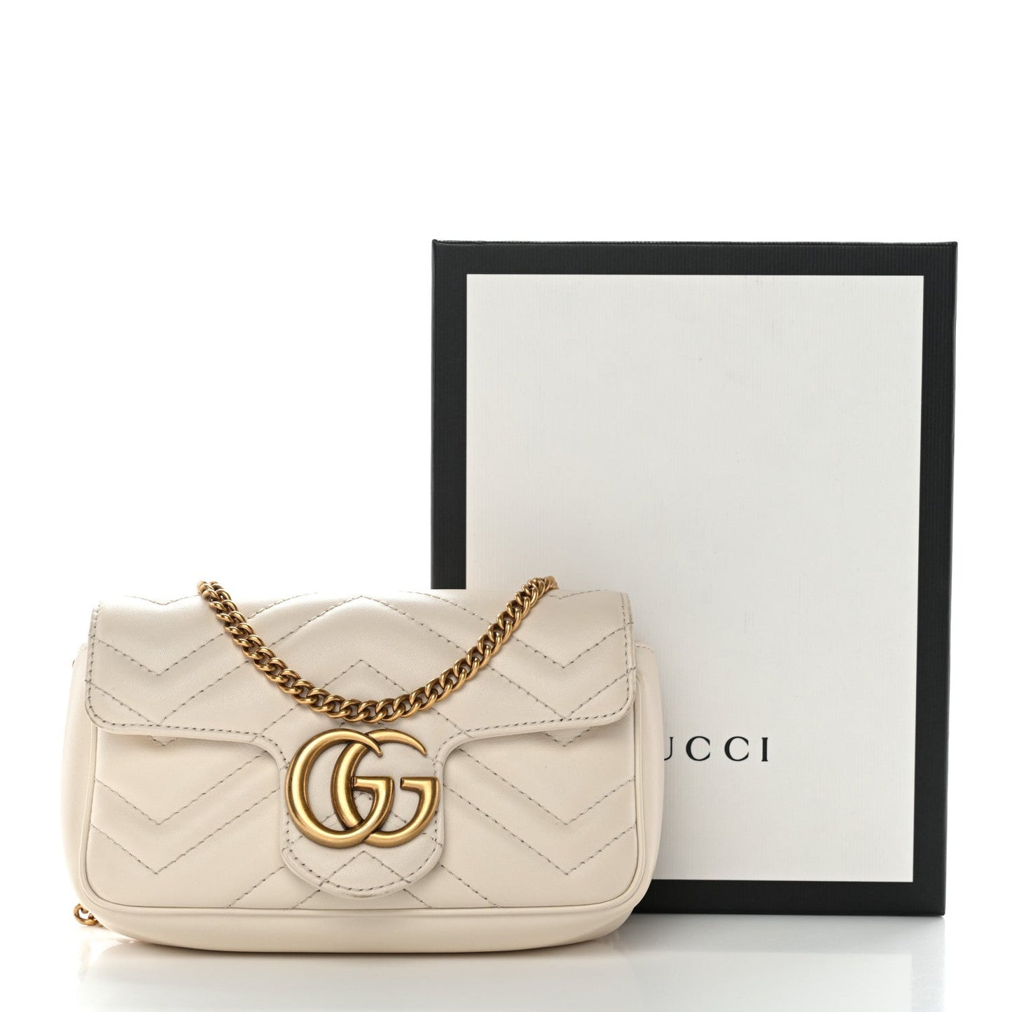 Calfskin Matelasse Super Mini GG Marmont Shoulder Bag White