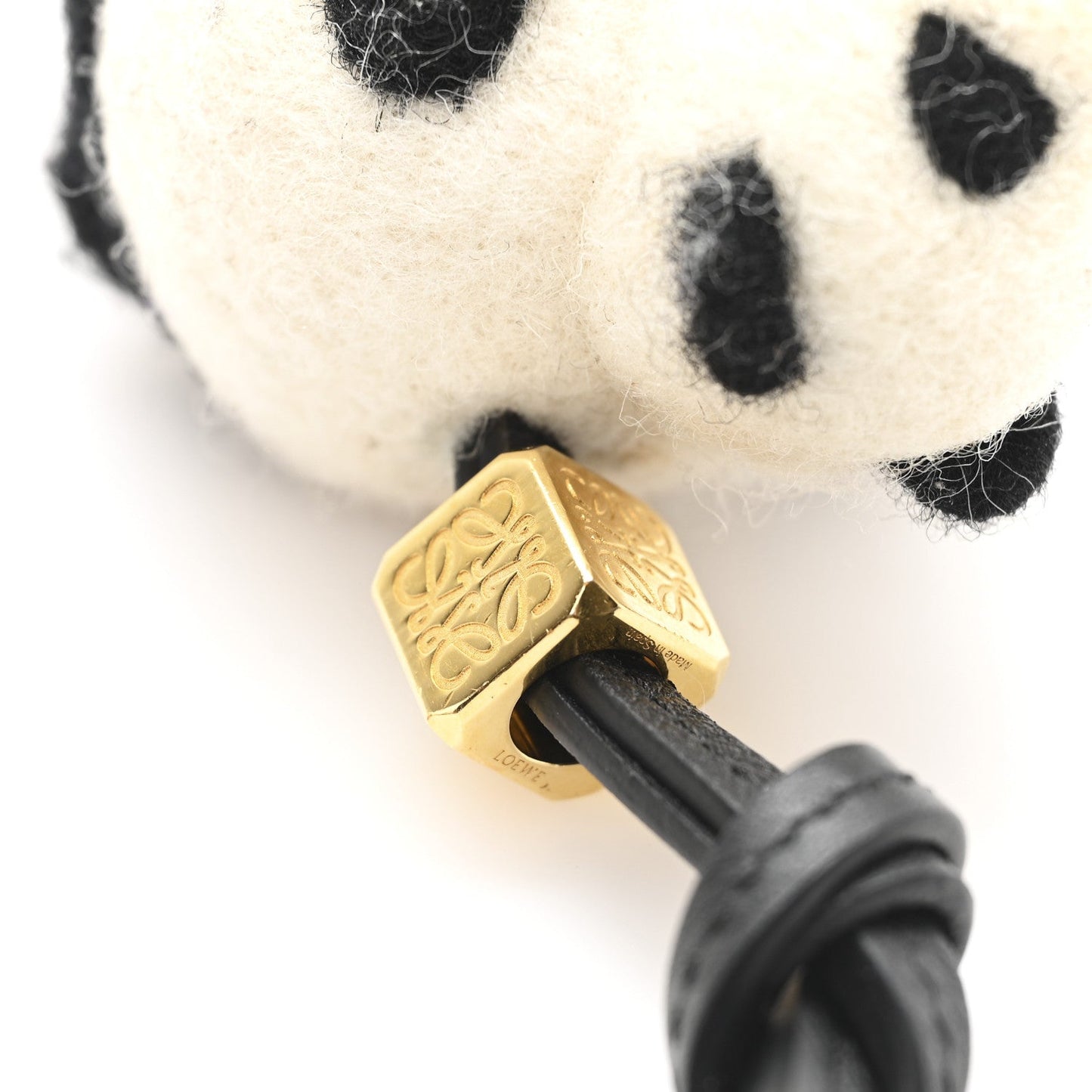 Calfskin Felt Panda Bag Charm Black White