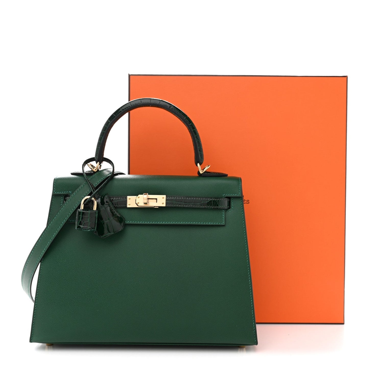 Madame Calfskin Shiny Alligator Kelly Sellier Touch 25 Vert Moyen