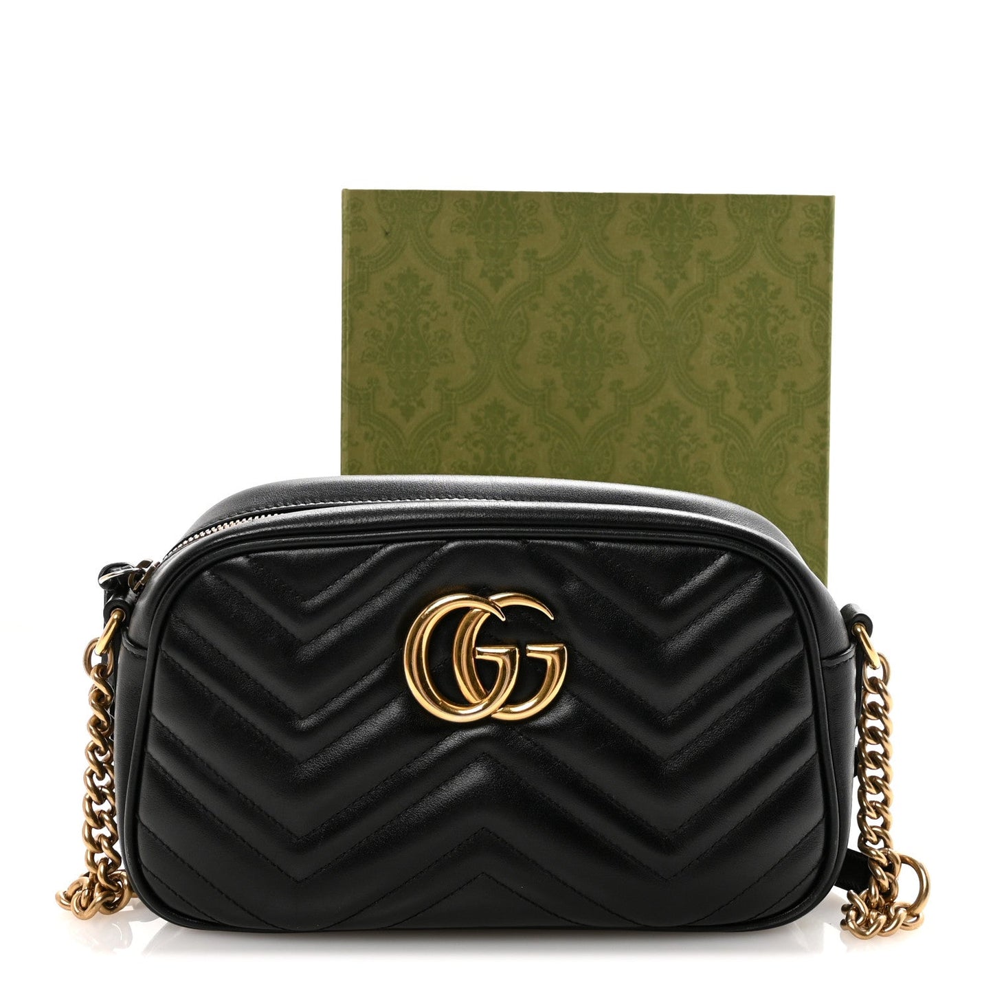 Calfskin Matelasse Small GG Marmont Chain Shoulder Bag Black