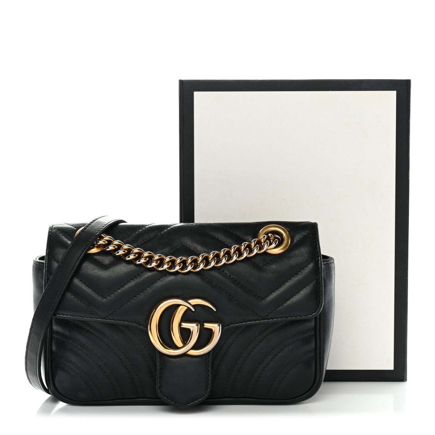 Calfskin Matelasse Mini GG Marmont Shoulder Bag Black