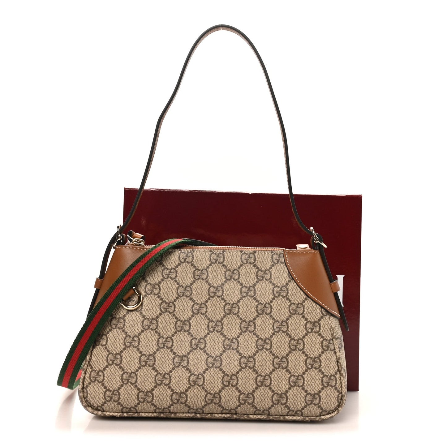 GG Supreme Monogram Textured Calfskin Small Emblem Shoulder Bag Beige Dark Brown