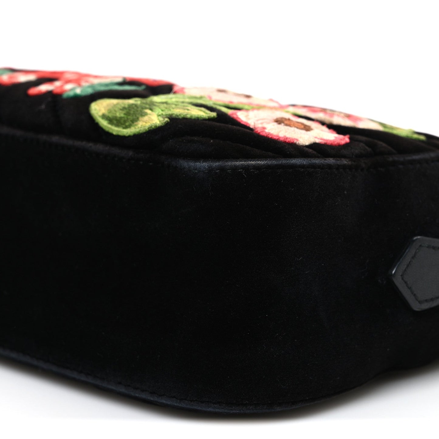 Velvet Matelasse Deer Embroidered Small GG Marmont Chain Shoulder Bag Black