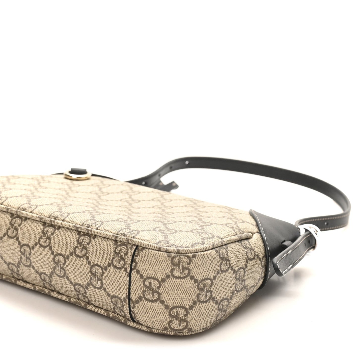 GG Supreme Monogram Textured Calfskin Small Emblem Shoulder Bag Beige Black