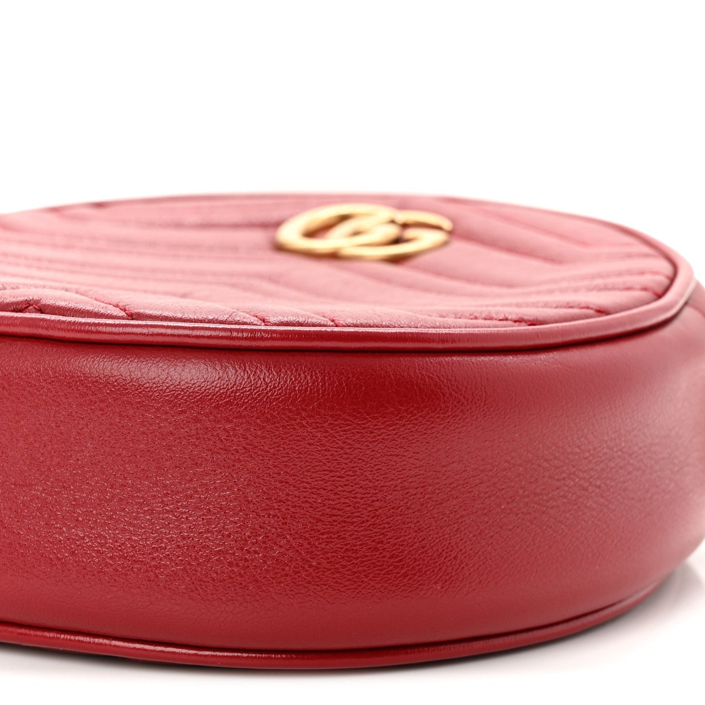 Glazed Calfskin Matelasse Heart Mini GG Marmont Round Shoulder Bag Romantic Cerise