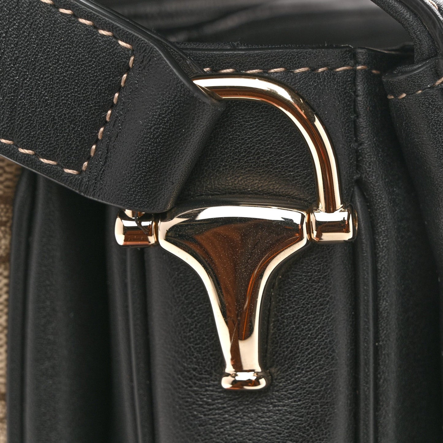 GG Supreme Monogram Horsebit 1955 Soft Small Shoulder Bag Beige Black