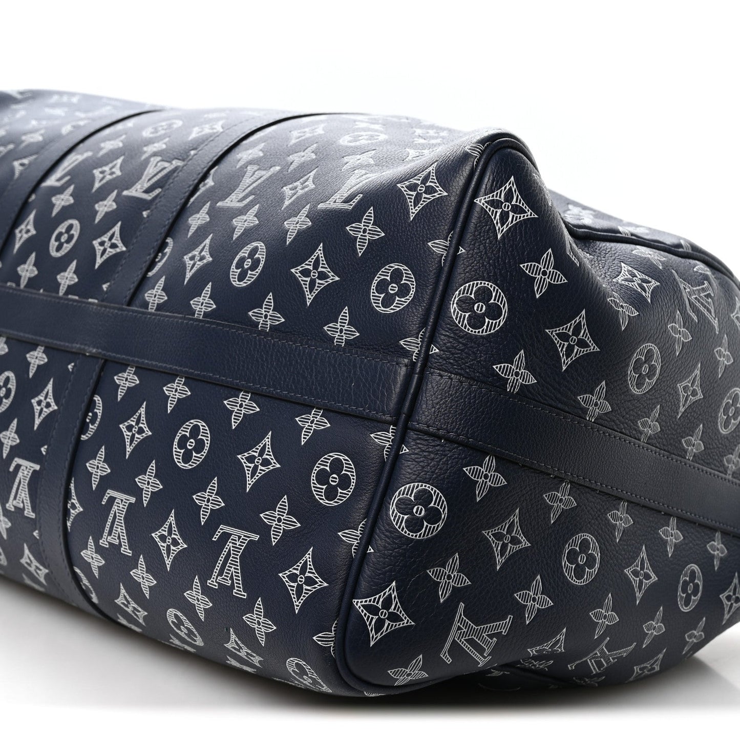 Calfskin Shadow Monogram Keepall Bandouliere 50 Ink Blue White