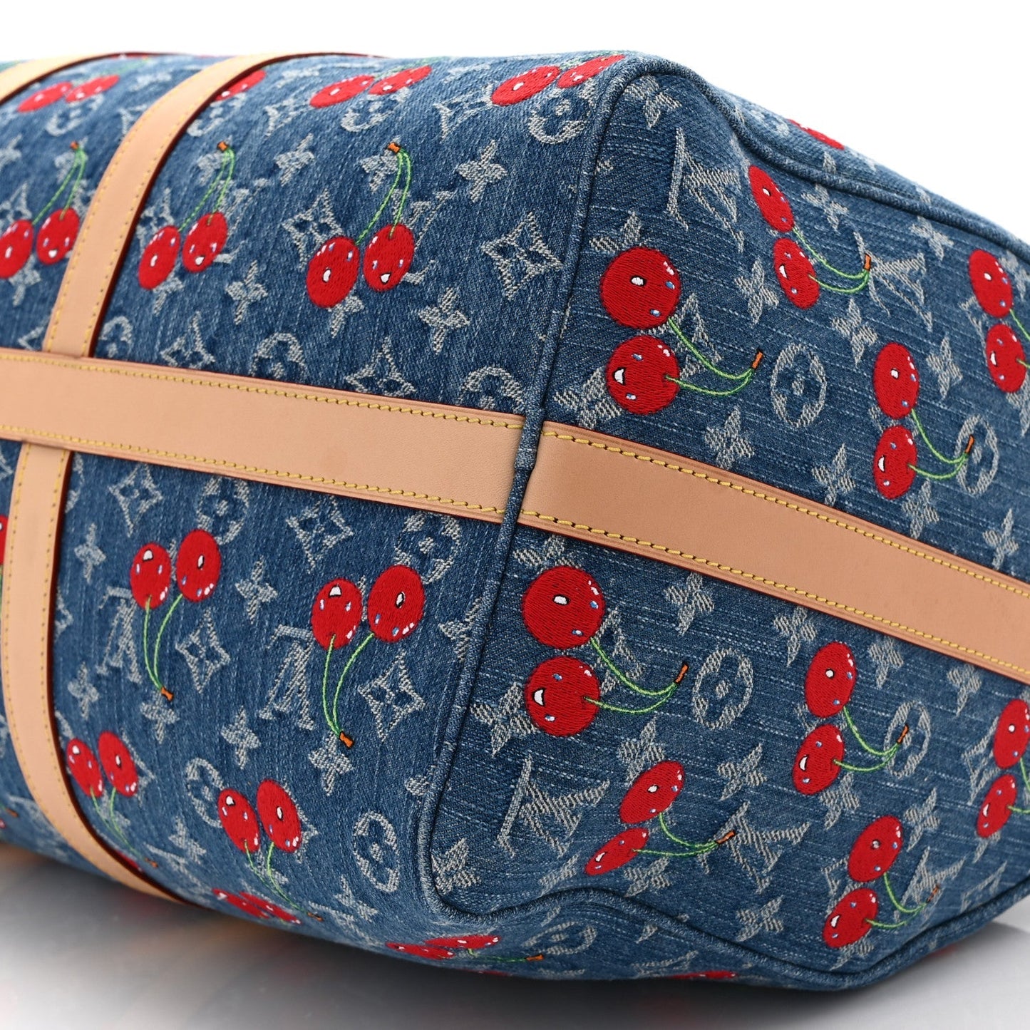 LV X TM Monogram Denim Cerises Keepall Bandouliere 45 Blue