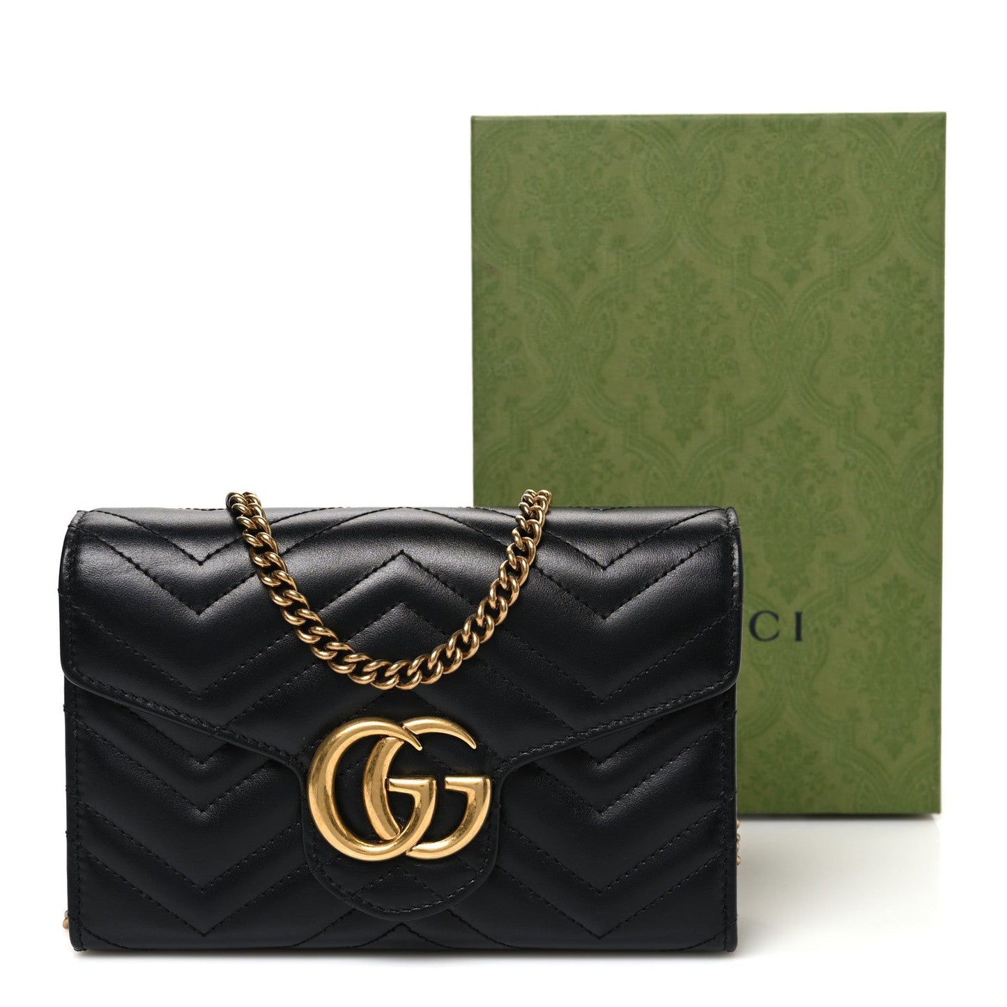 Calfskin Matelasse GG Marmont Chain Wallet Black