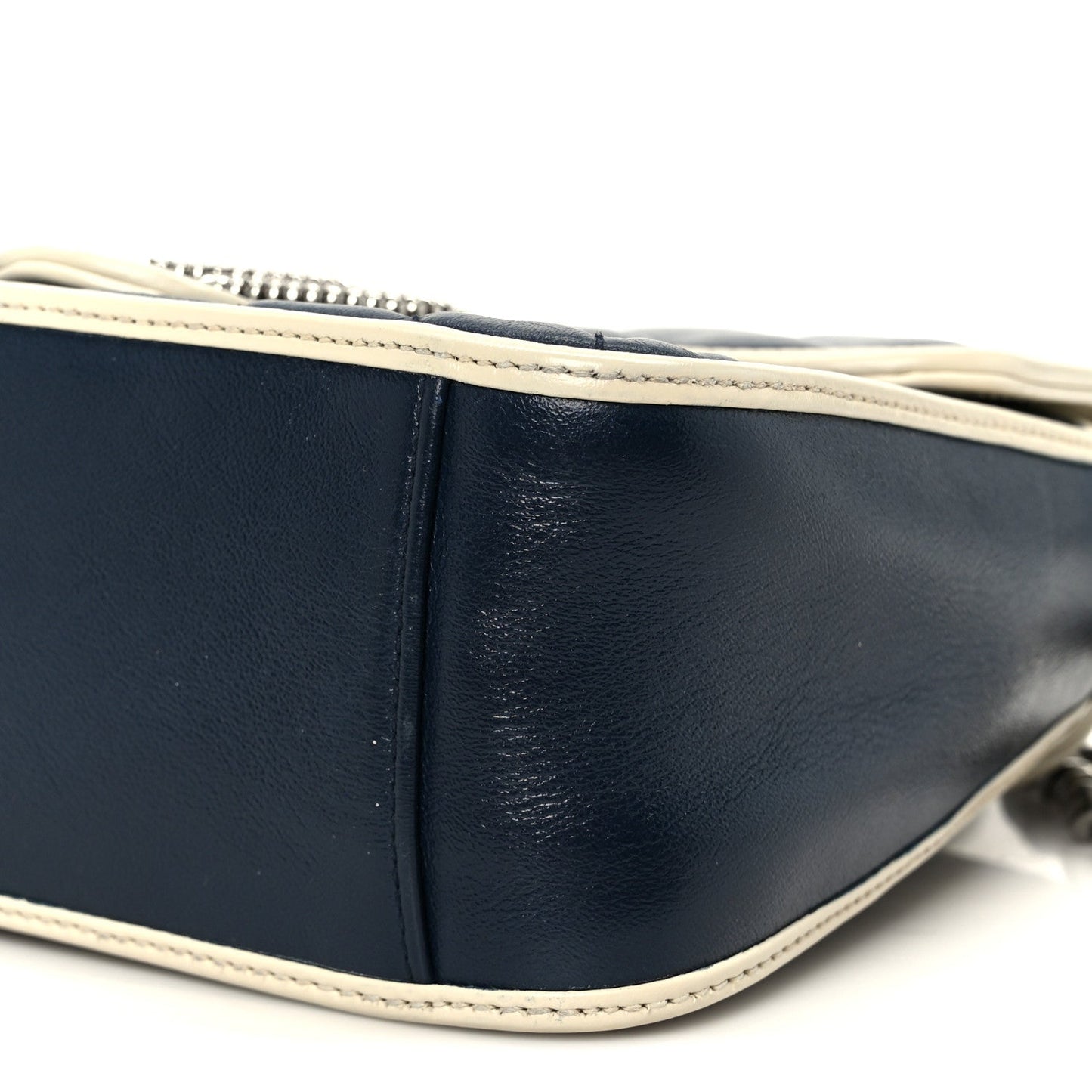 Vintage Effect Calfskin Matelasse Diagonal Mini Torchon GG Marmont Top Handle Shoulder Bag Blue Agata Mystic White