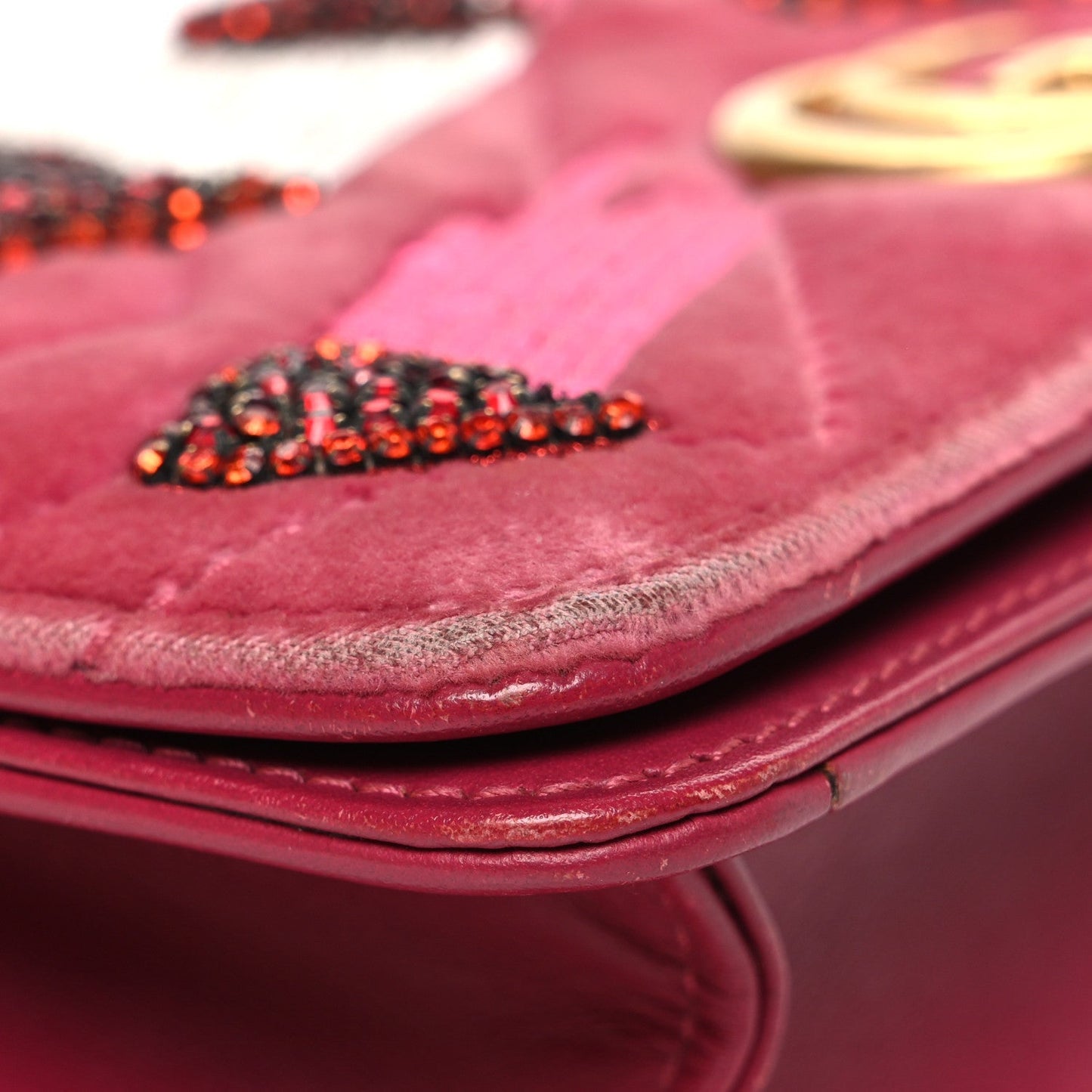 Velvet Matelasse Crystal Sequin Heart Embroidered GG Marmont Mini Bag Light Raspberry Rose