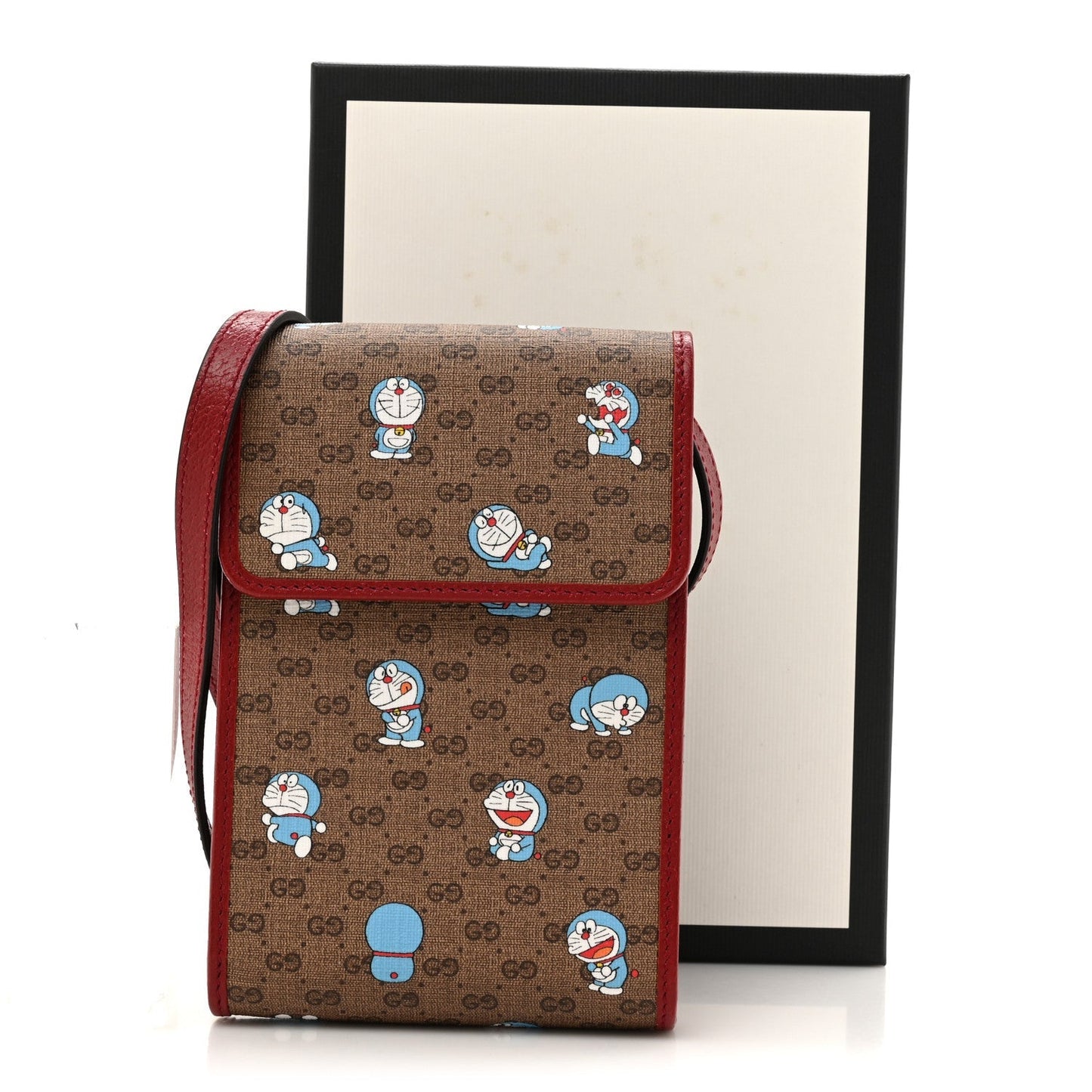 X DORAEMON Mini Vintage GG Supreme Monogram Mini Crossbody Bag Beige Cherry Red
