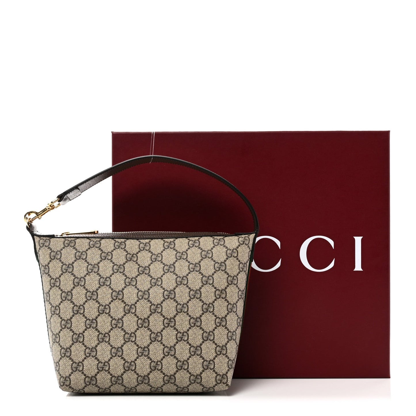 GG Supreme Monogram Textured Calfskin Web Super Mini Ophidia Shoulder Bag Beige Ebony New Acero
