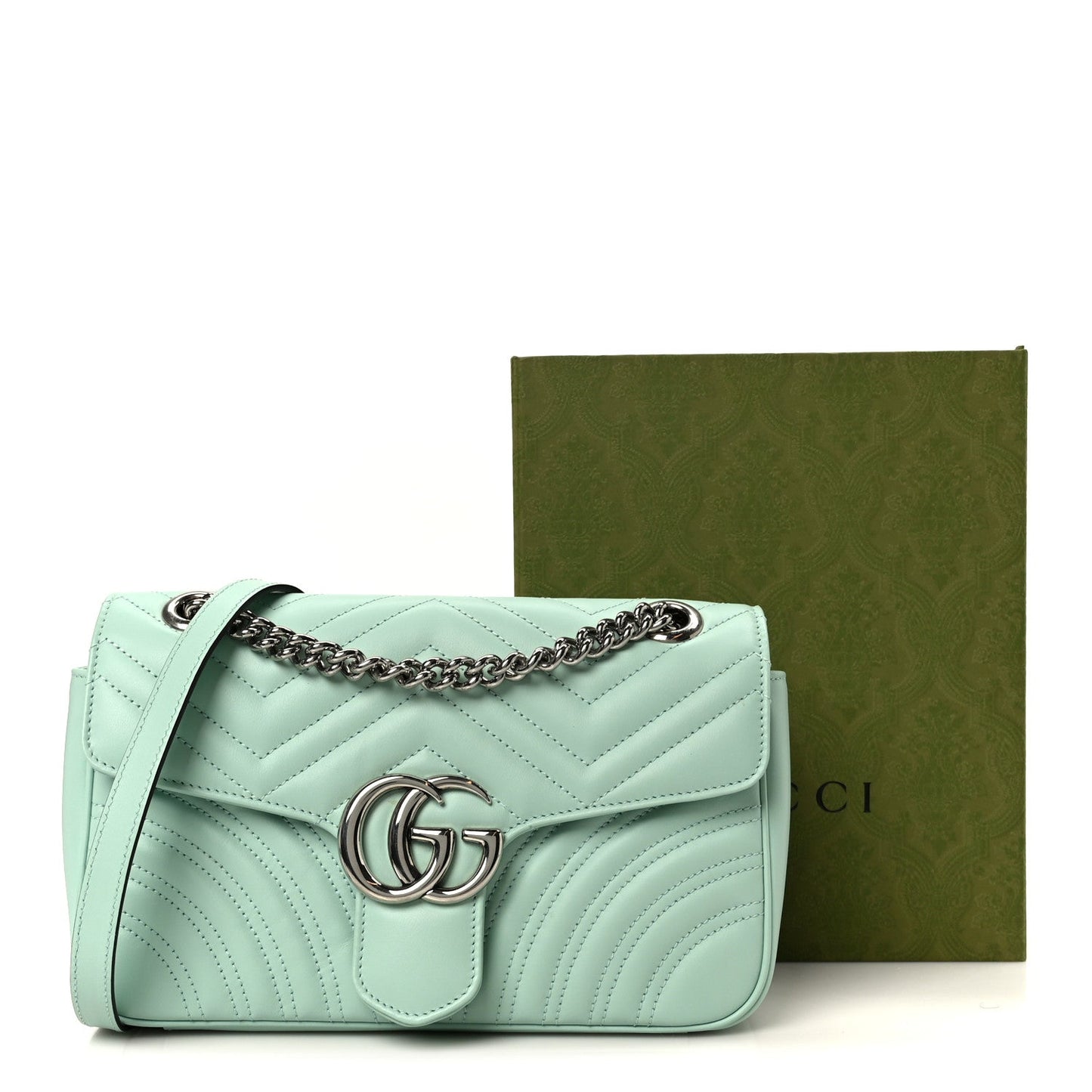 Calfskin Matelasse Small GG Marmont Shoulder Bag Water Green