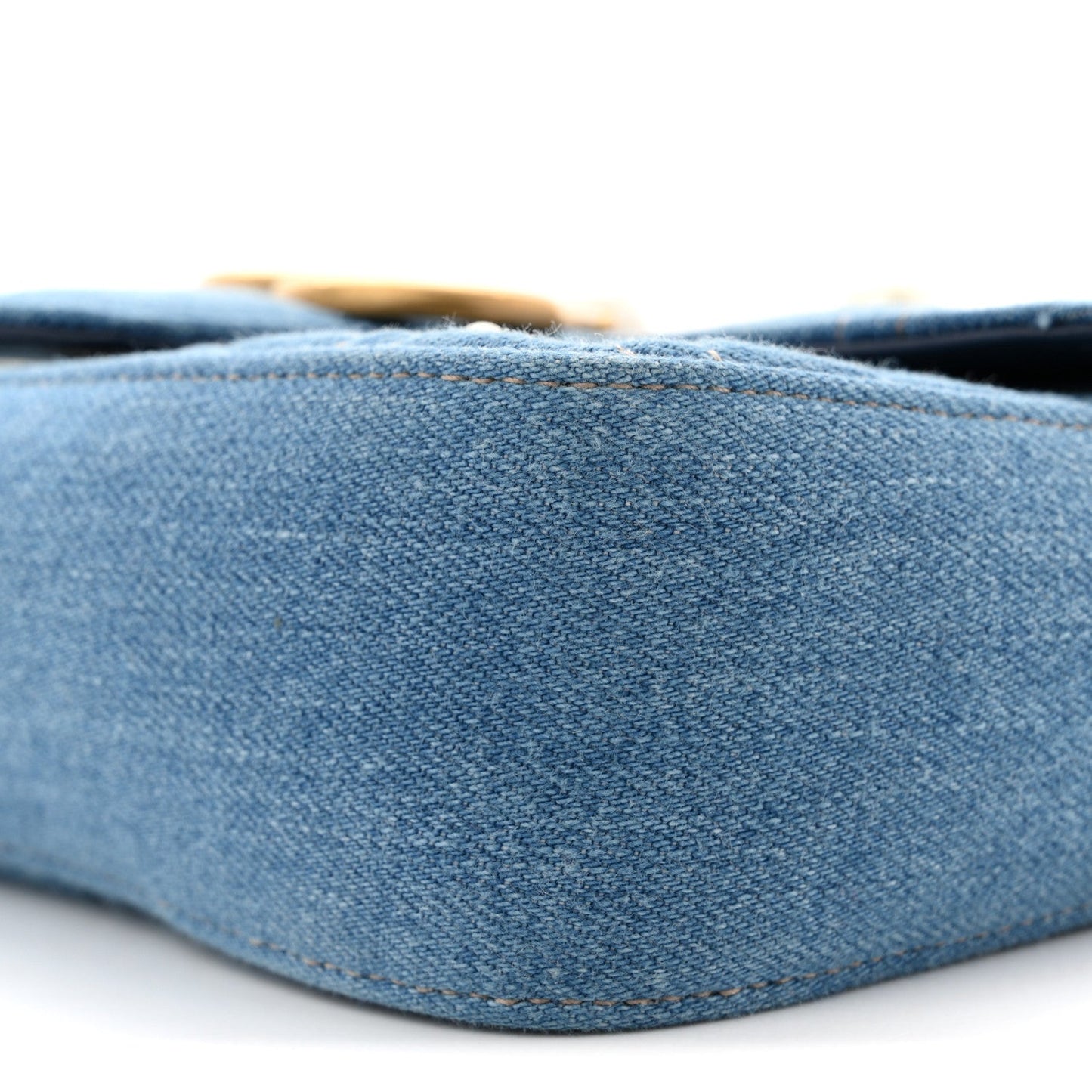 Denim Matelasse Pearl Studded Mini GG Marmont Shoulder Bag Blue