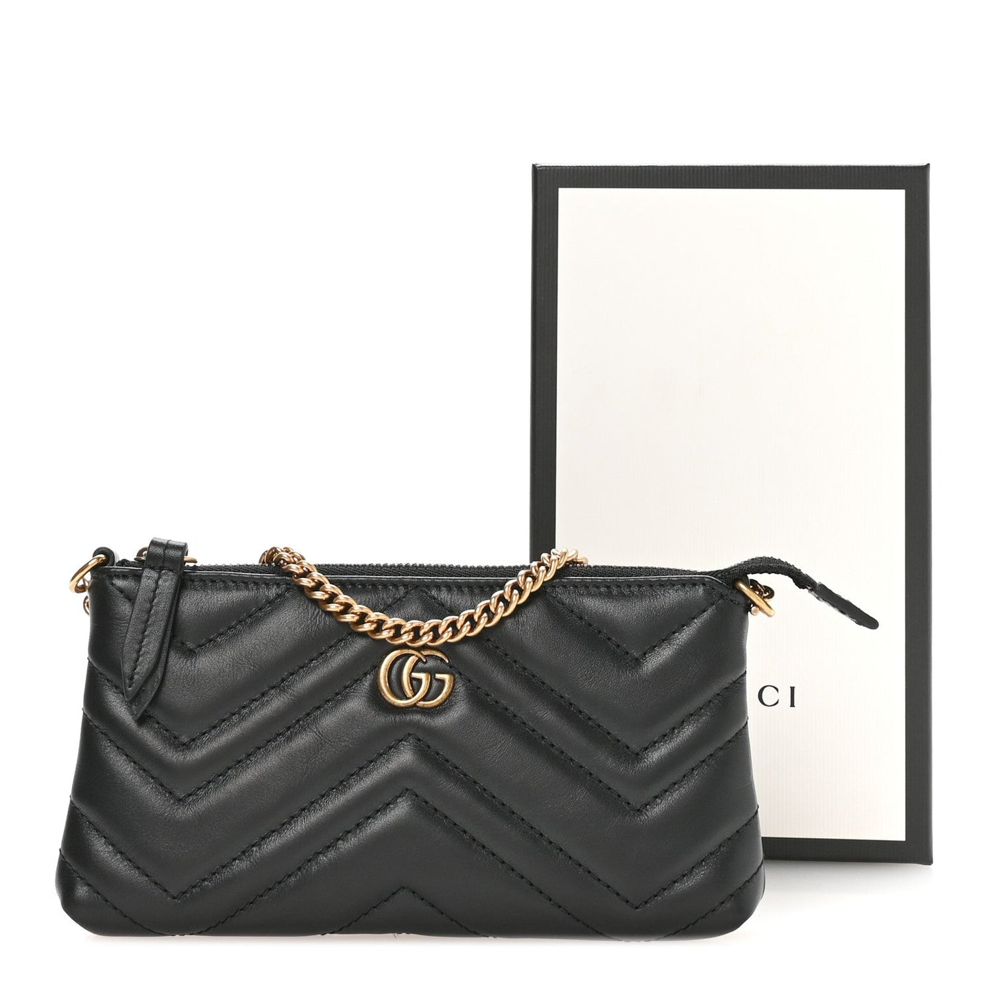 Calfskin Matelasse Mini GG Marmont Chain Bag Black