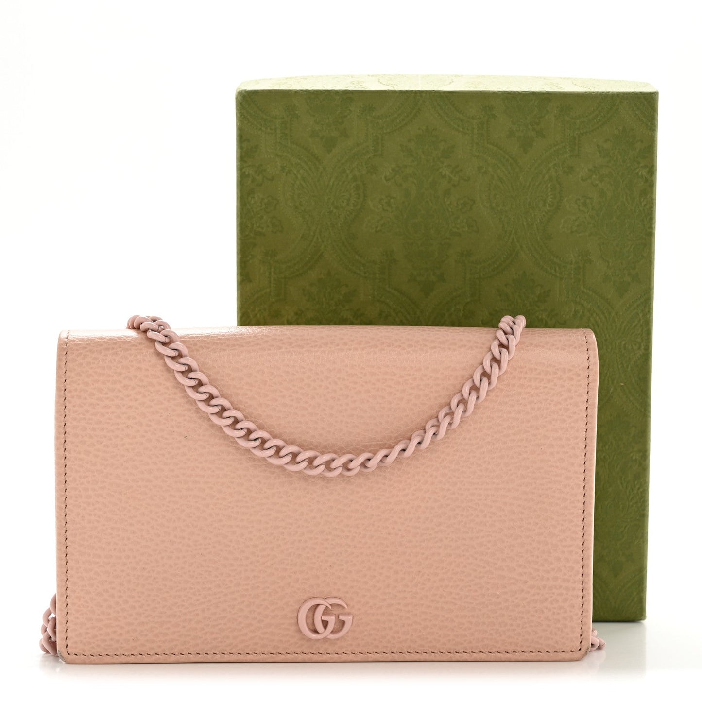 Dollar Calfskin Enamel Monochrome Mini GG Marmont Chain Wallet Perfect Pink