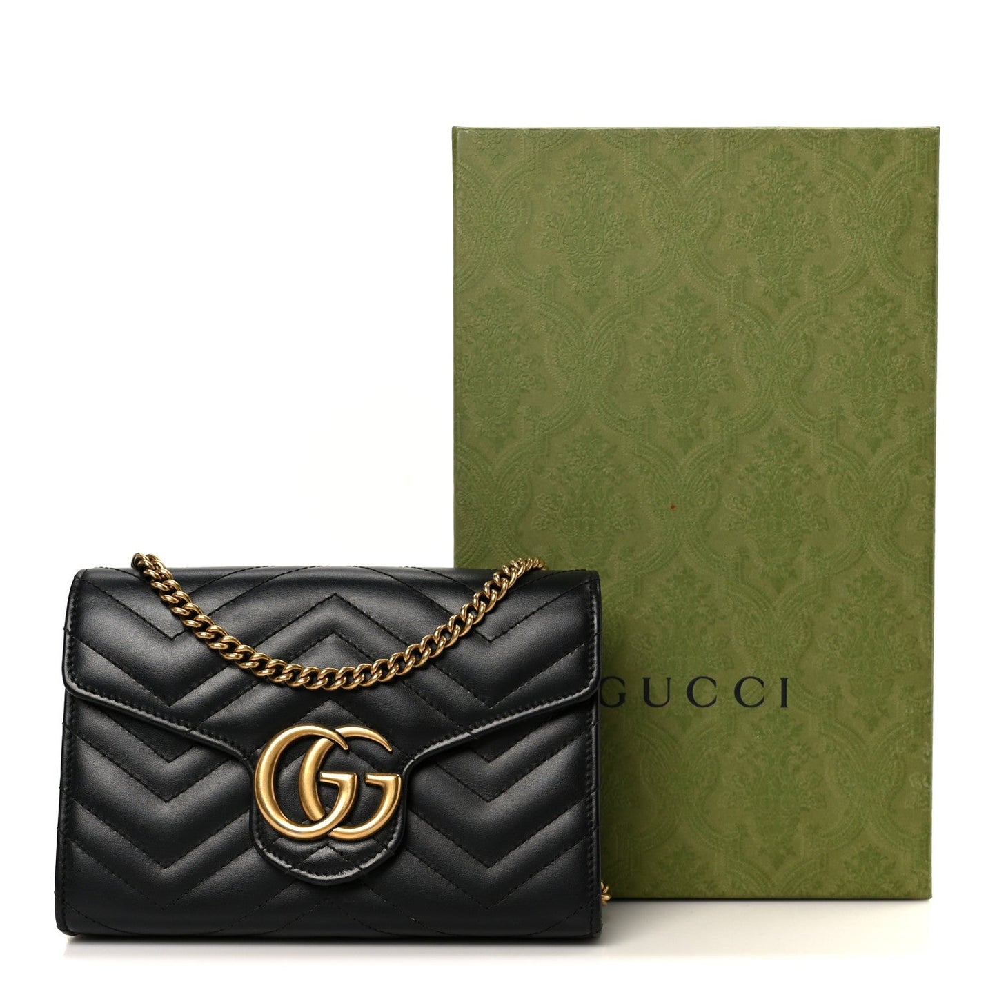 Calfskin Matelasse GG Marmont Chain Wallet Black