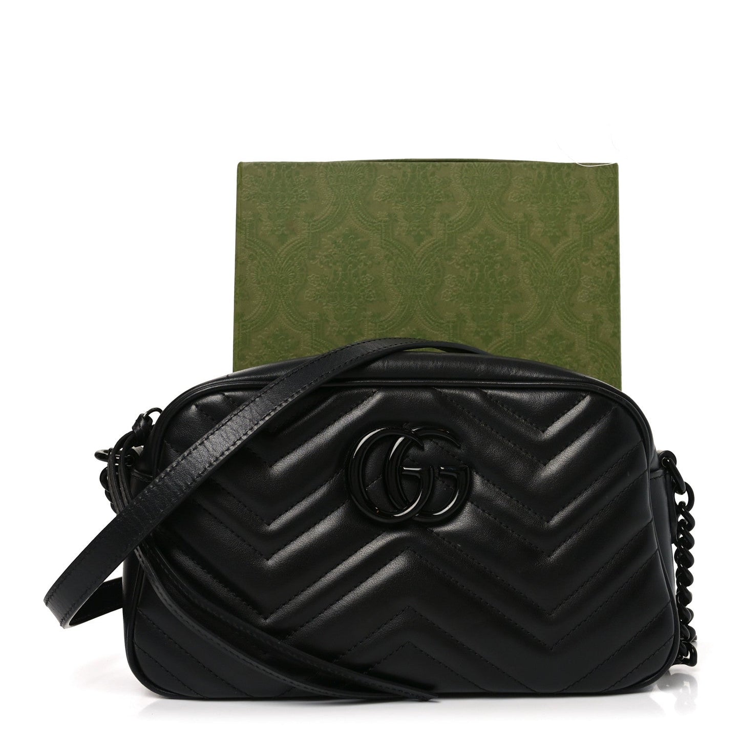 Calfskin Matelasse Monochrome Small GG Marmont Chain Shoulder Bag Black