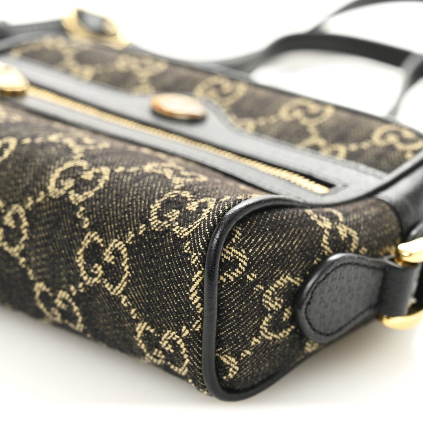 Jacquard Black Denim GG Monogram Textured Dollar Calfskin Mini Ophidia Shoulder Bag Black Ivory