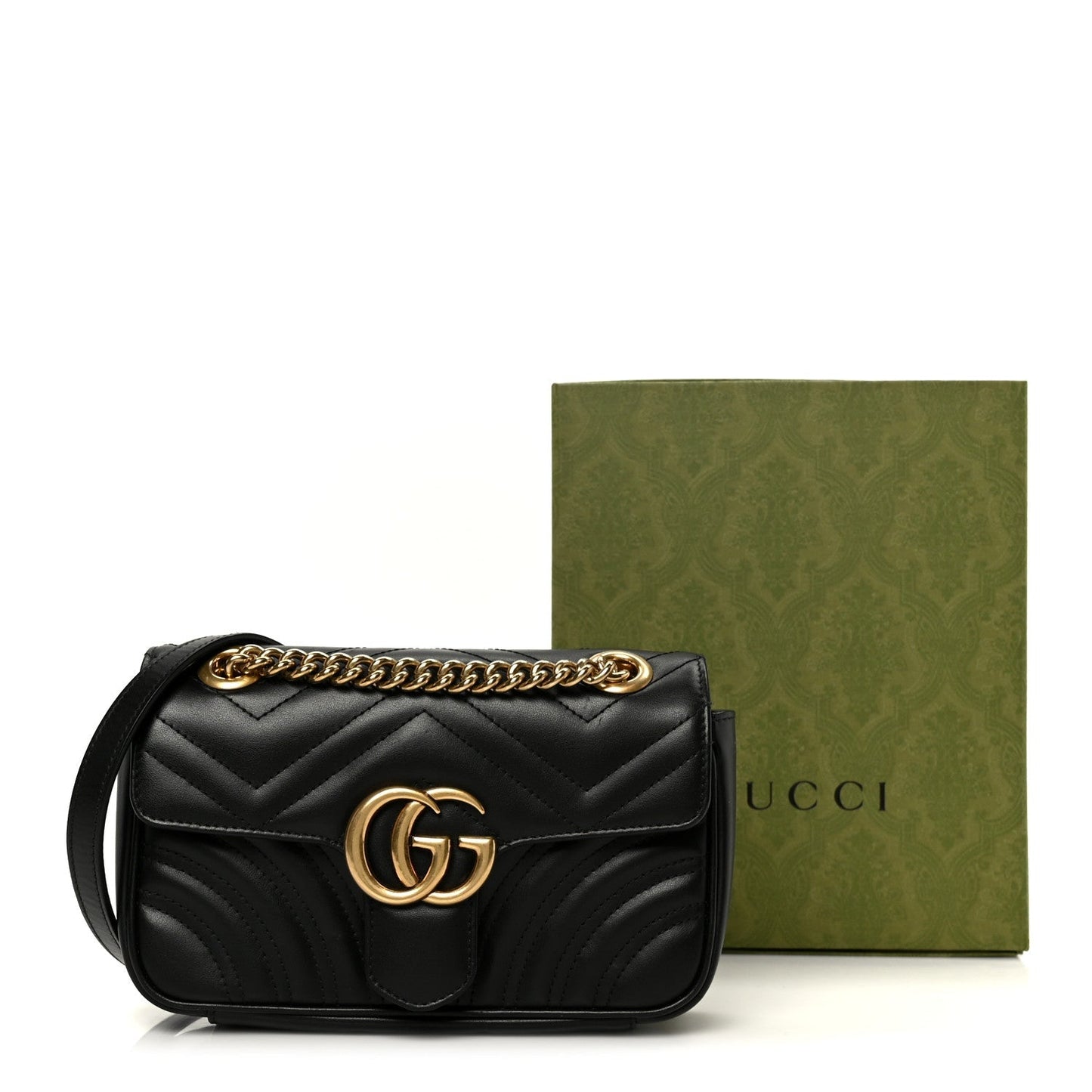Calfskin Matelasse Mini GG Marmont Shoulder Bag Black