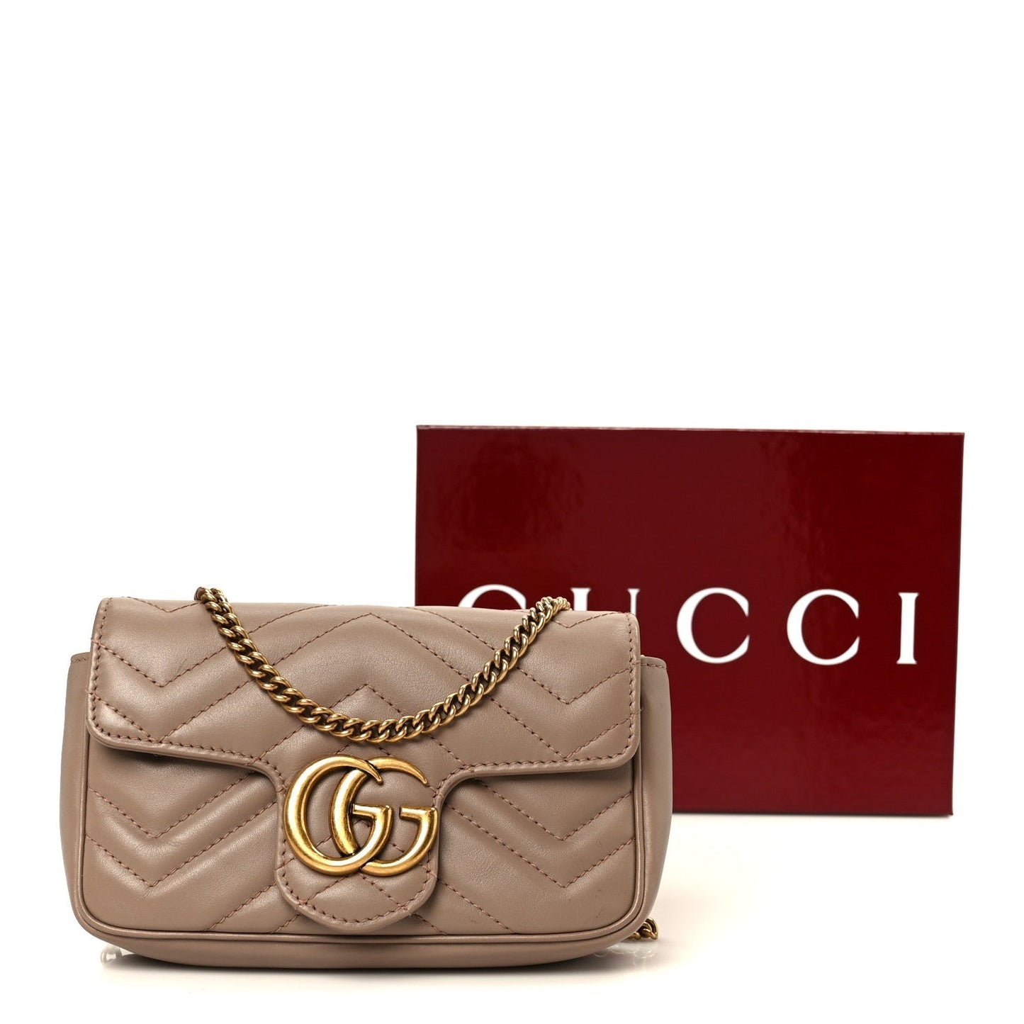 Calfskin Matelasse Super Mini GG Marmont Shoulder Bag Porcelain Rose