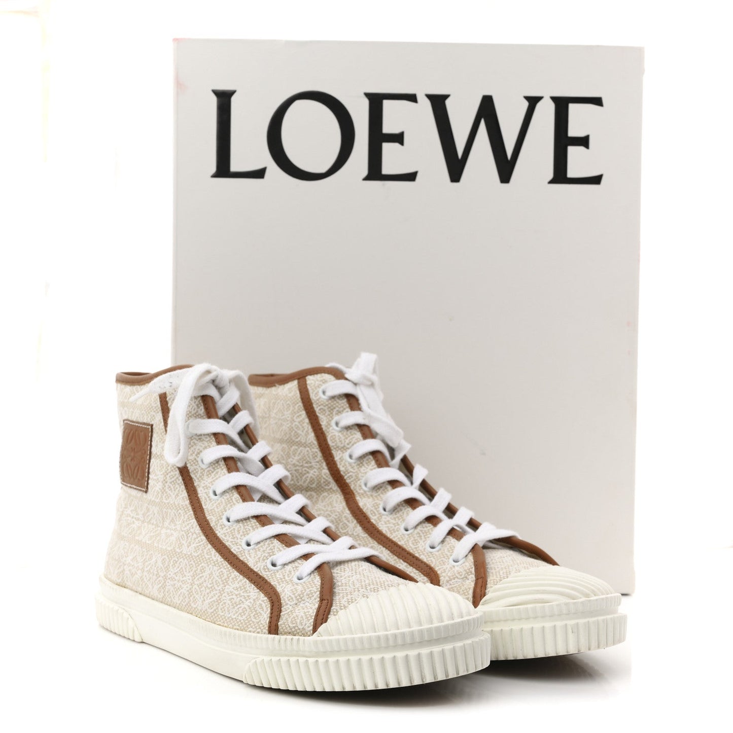 Jacquard Anagram Calfskin Mens High Top Sneakers 42 Natural White