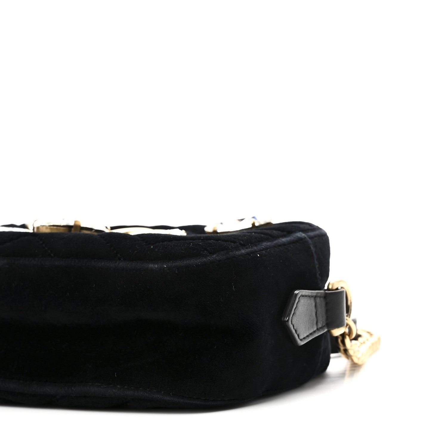 Velvet Matelasse Marquise Crystals Mini GG Marmont Chain Shoulder Bag Black