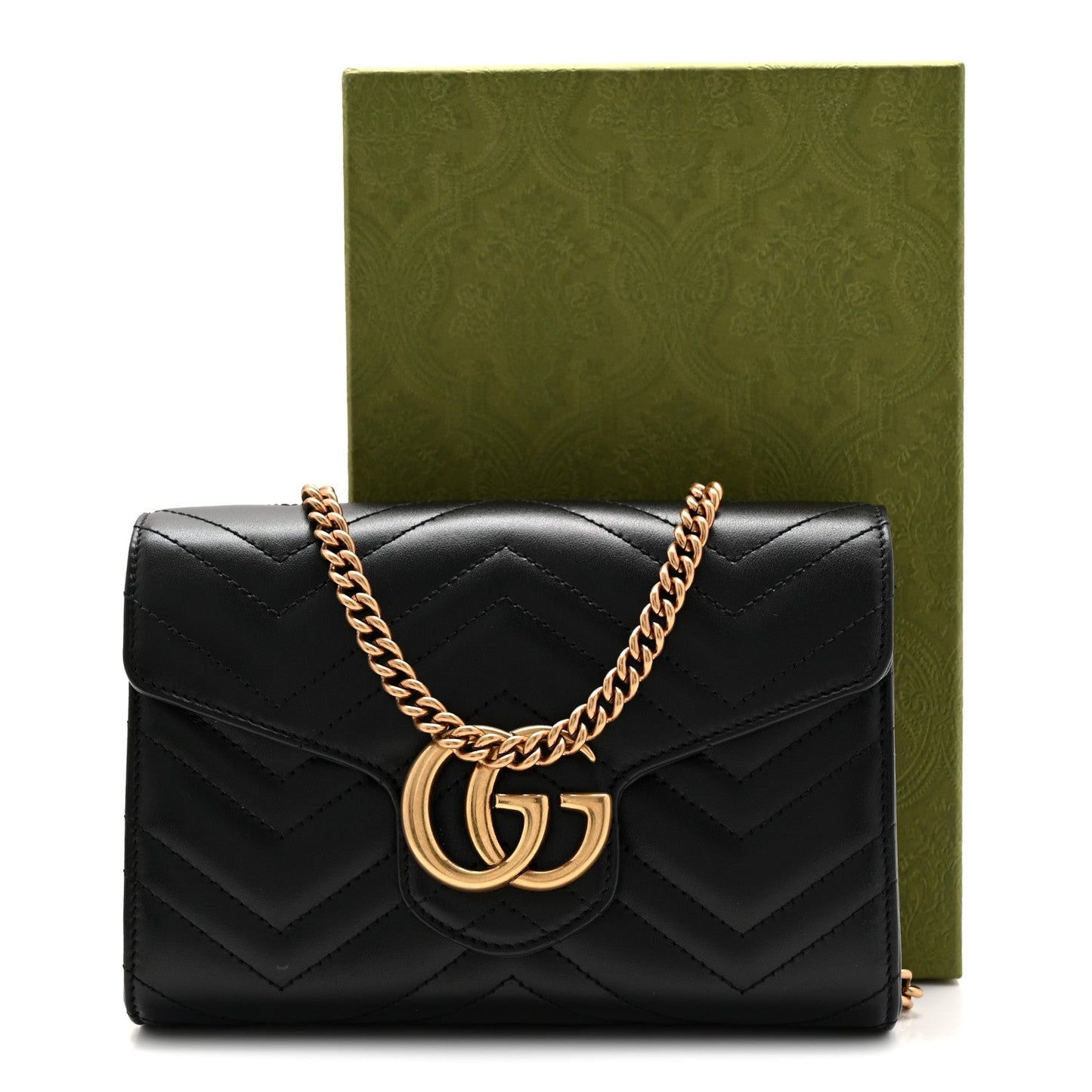 Calfskin Matelasse GG Marmont Chain Wallet Black