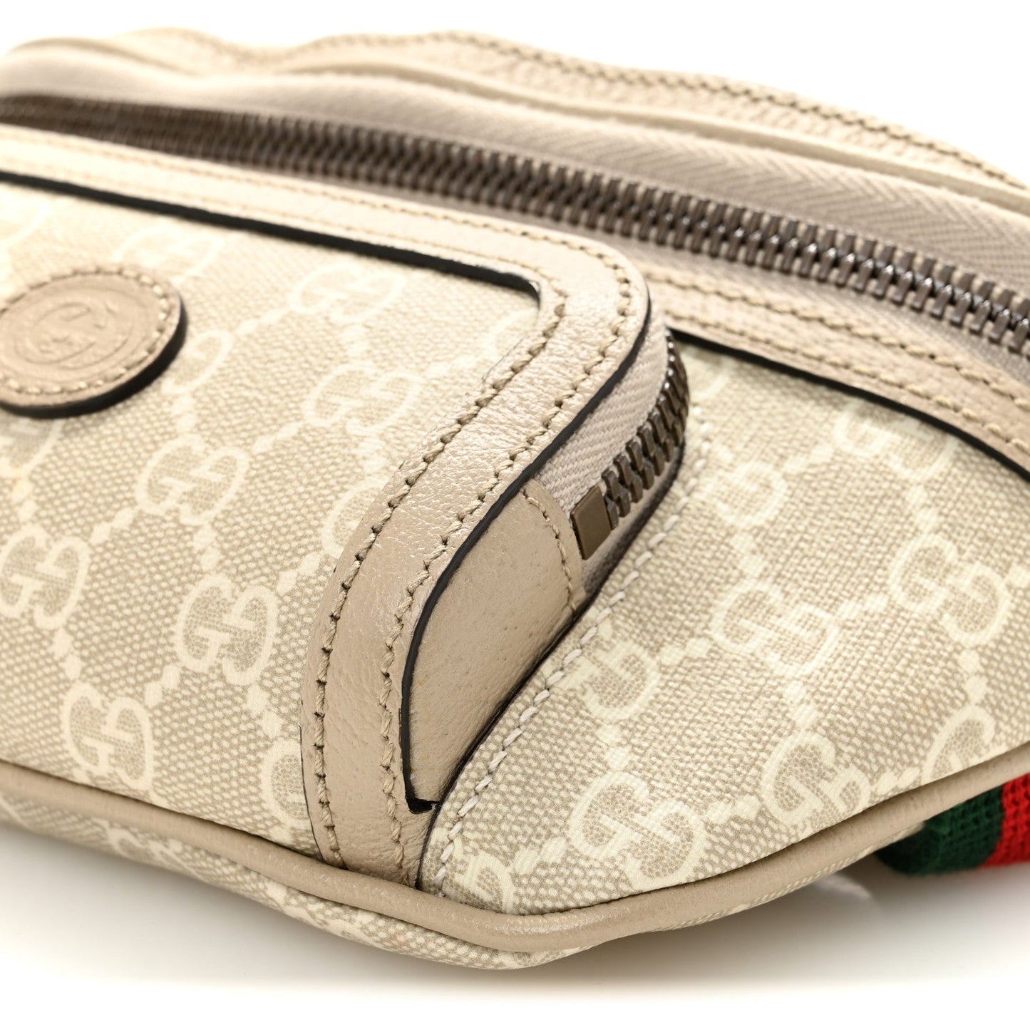 GG Supreme Monogram Textured Calfskin Web Retro Interlocking G Belt Bag Beige Mystic White Oatmeal