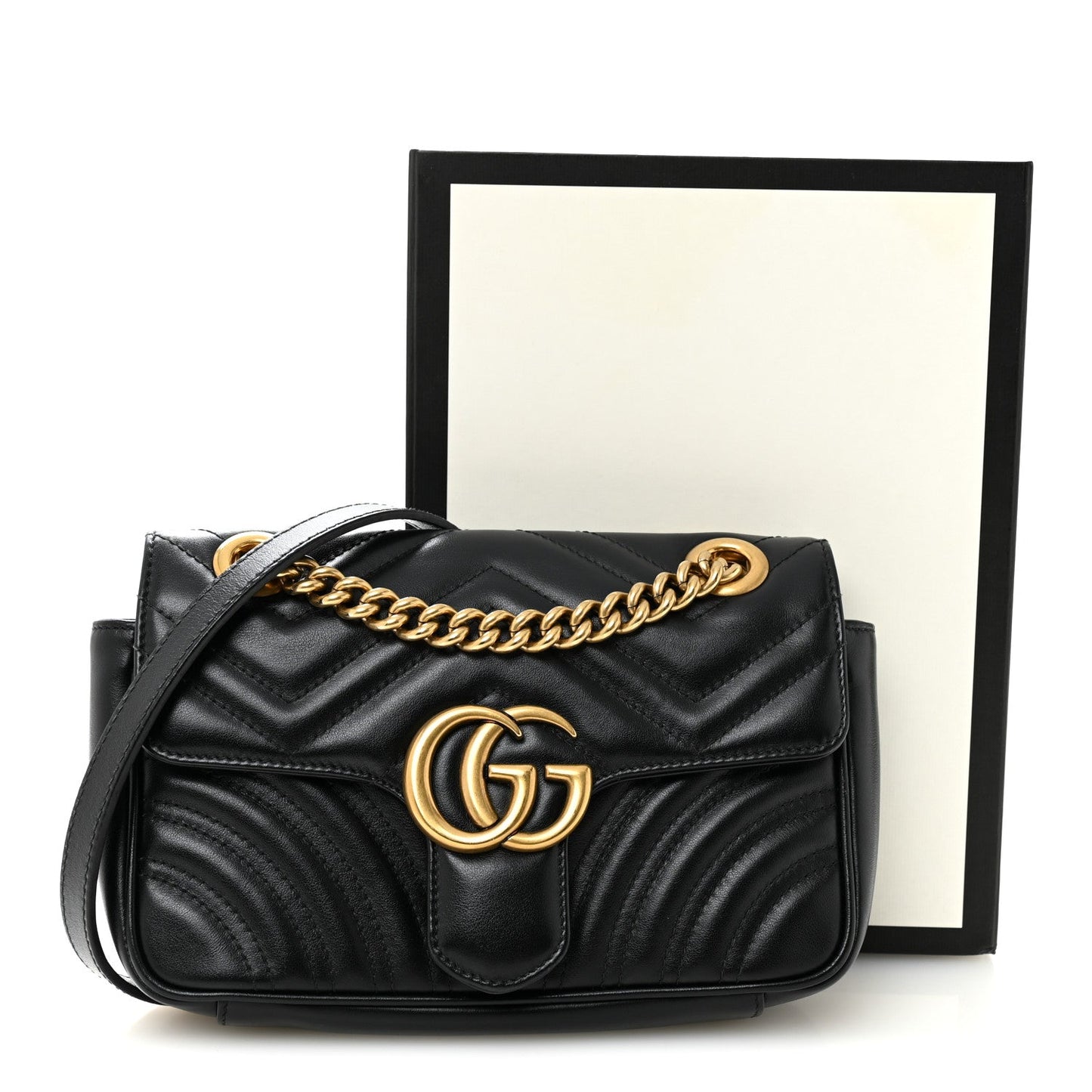 Calfskin Matelasse Small GG Marmont Shoulder Bag Black