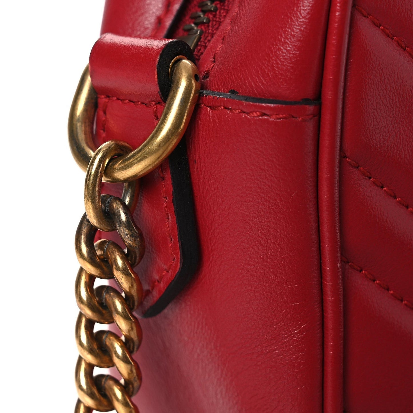 Calfskin Matelasse Mini GG Marmont Chain Shoulder Bag Hibiscus Red