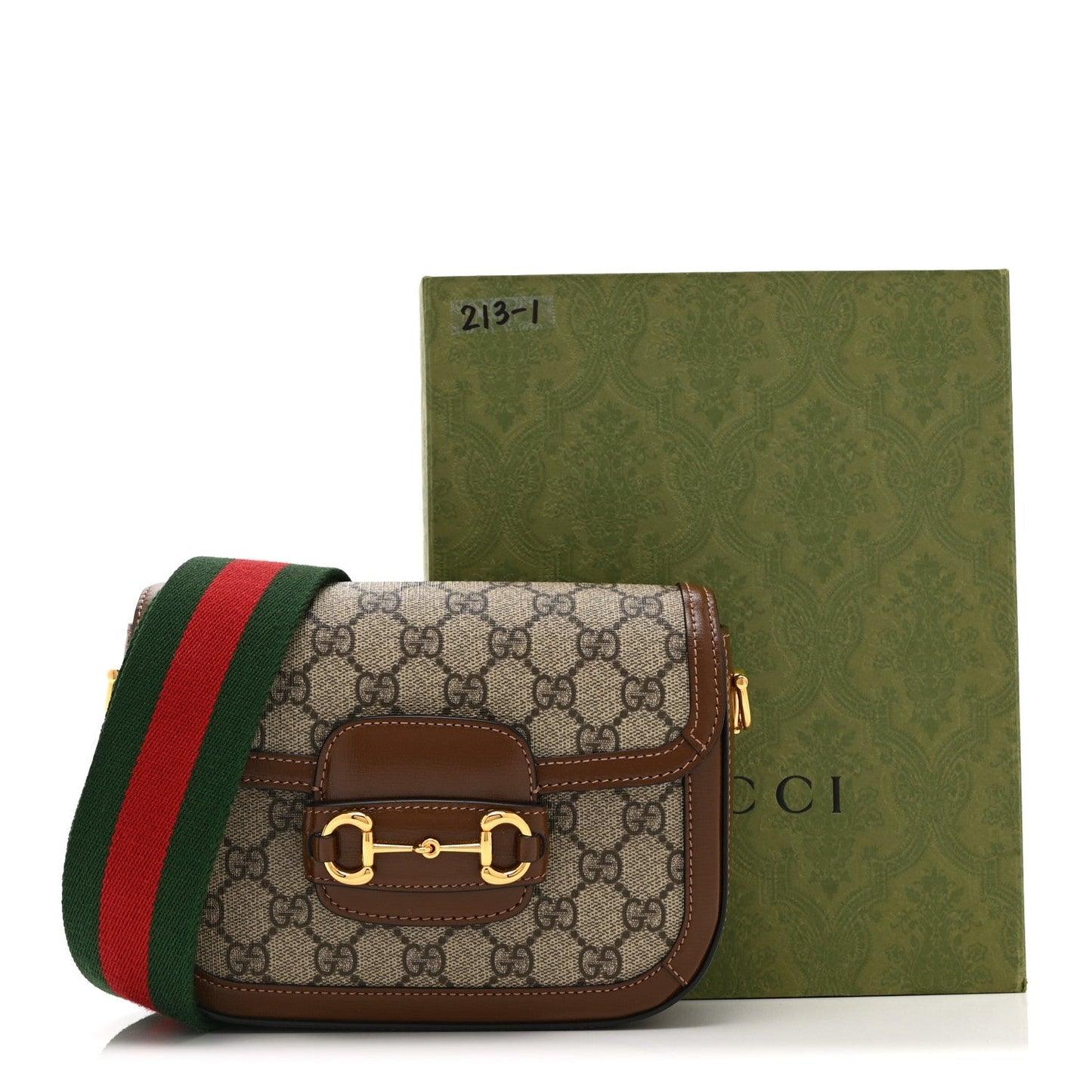 GG Supreme Monogram Web Mini Horsebit 1955 Shoulder Bag Beige Brown Sugar