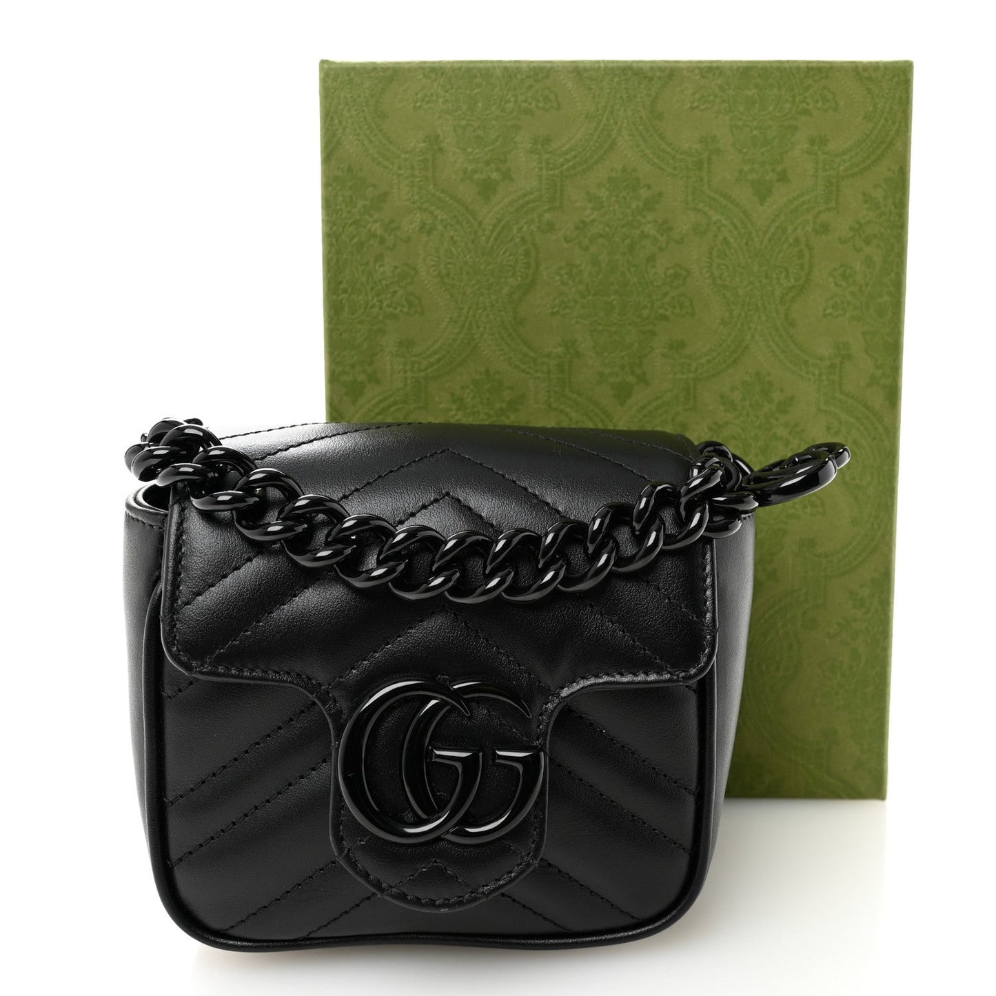 Calfskin Matelasse Monochrome GG Marmont Chain Mini Belt Bag Black